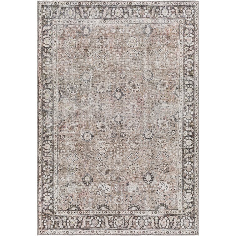 Agalia Machine Washable Oriental Charcoal/Black Area Rug