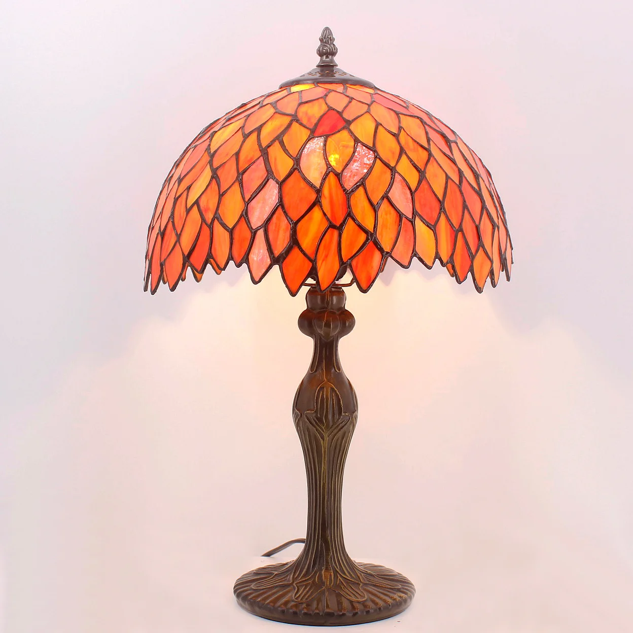 Tiffany Lamp Table Stained Glass Bedside Lamp Red Wisteria Memory Vintage Traditional Style Desk Reading Light 18
