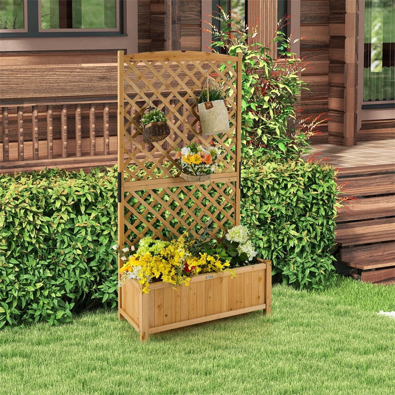 Wooden Raised Garden Bed 71¡± High Planter with Trellis for Plant Flower Climbing Pot Hanging