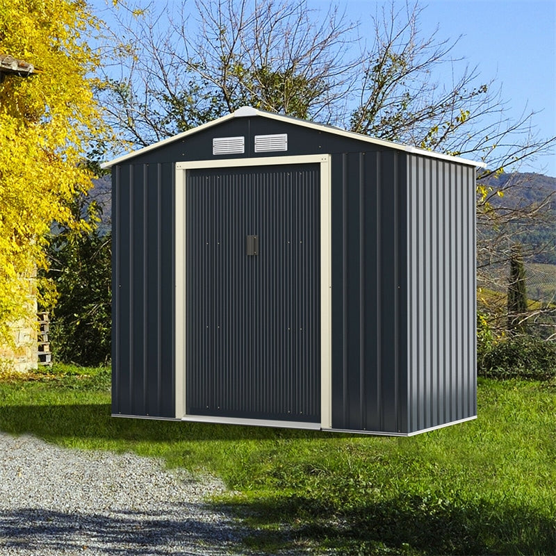 7¡¯ x 4¡¯ Outdoor Metal Storage Shed Backyard Garden Tool Storage Cabinet with 4 Vents & Sliding Double Lockable Doors