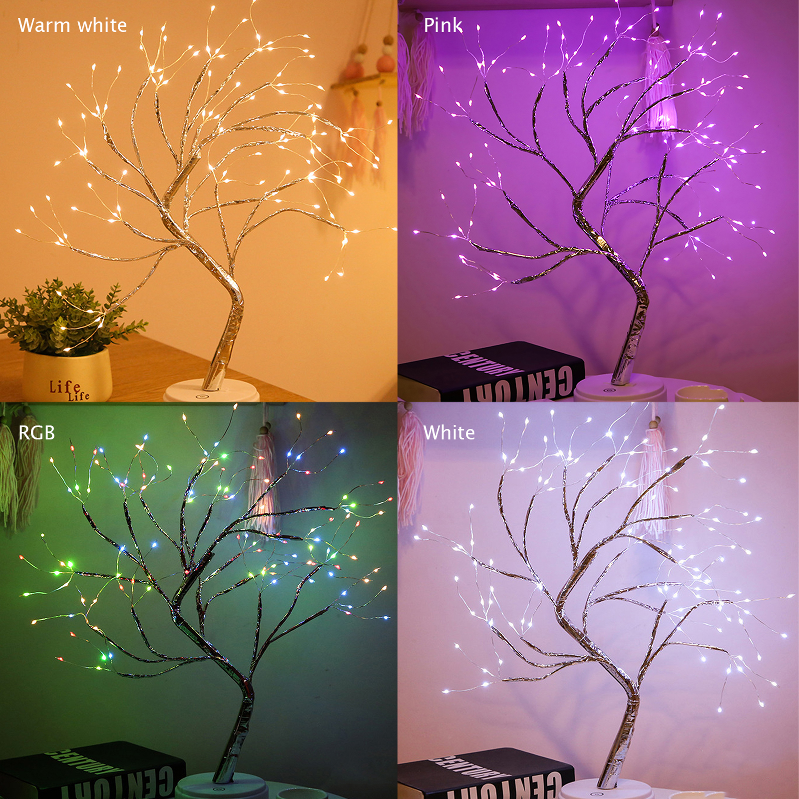 Light Tree Lamp, Led Lights Tree, Artificical Tree Lights, DIY Tree Lamp with 108 LED Lights, Battery, USB, Smart Touch, for Party Home Decoration, Gift for Wedding