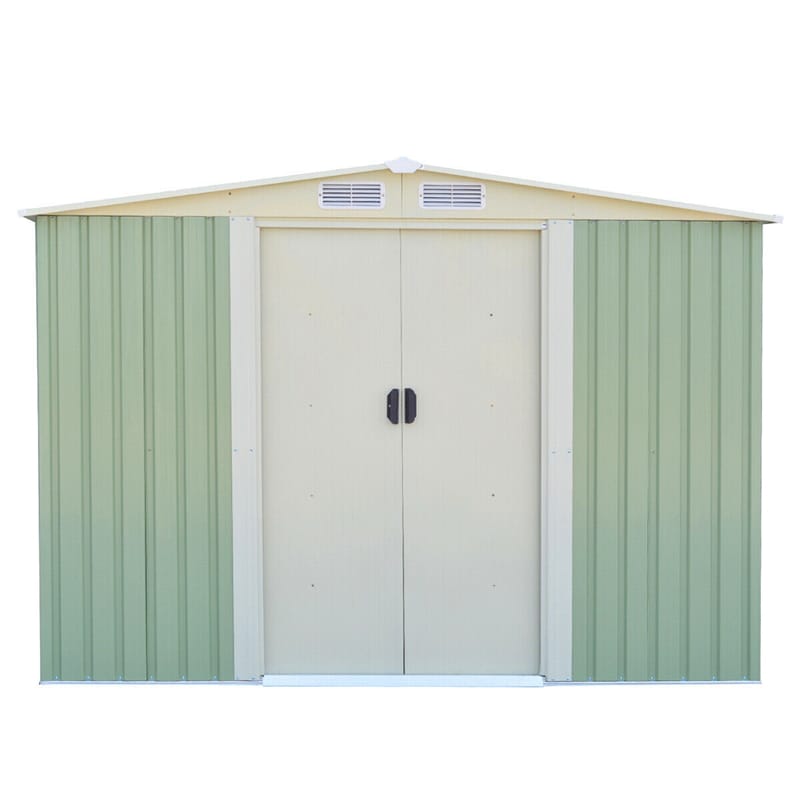 8ft x 8ft Galvanized Steel Outdoor Storage Shed Heavy Duty Garden Tool House with Sliding Door