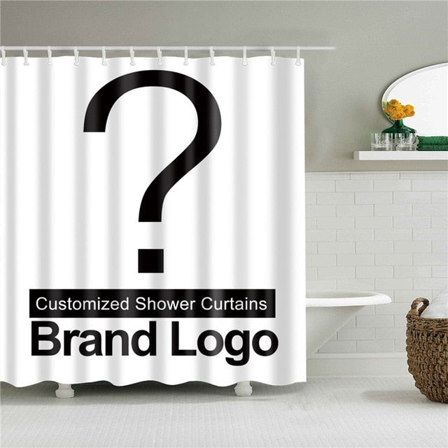 Letters Pattern Shower Curtains Bathroom Curtain Thicken Waterproof Bath Curtain with Plastic 12 Hooks for Home Decoration