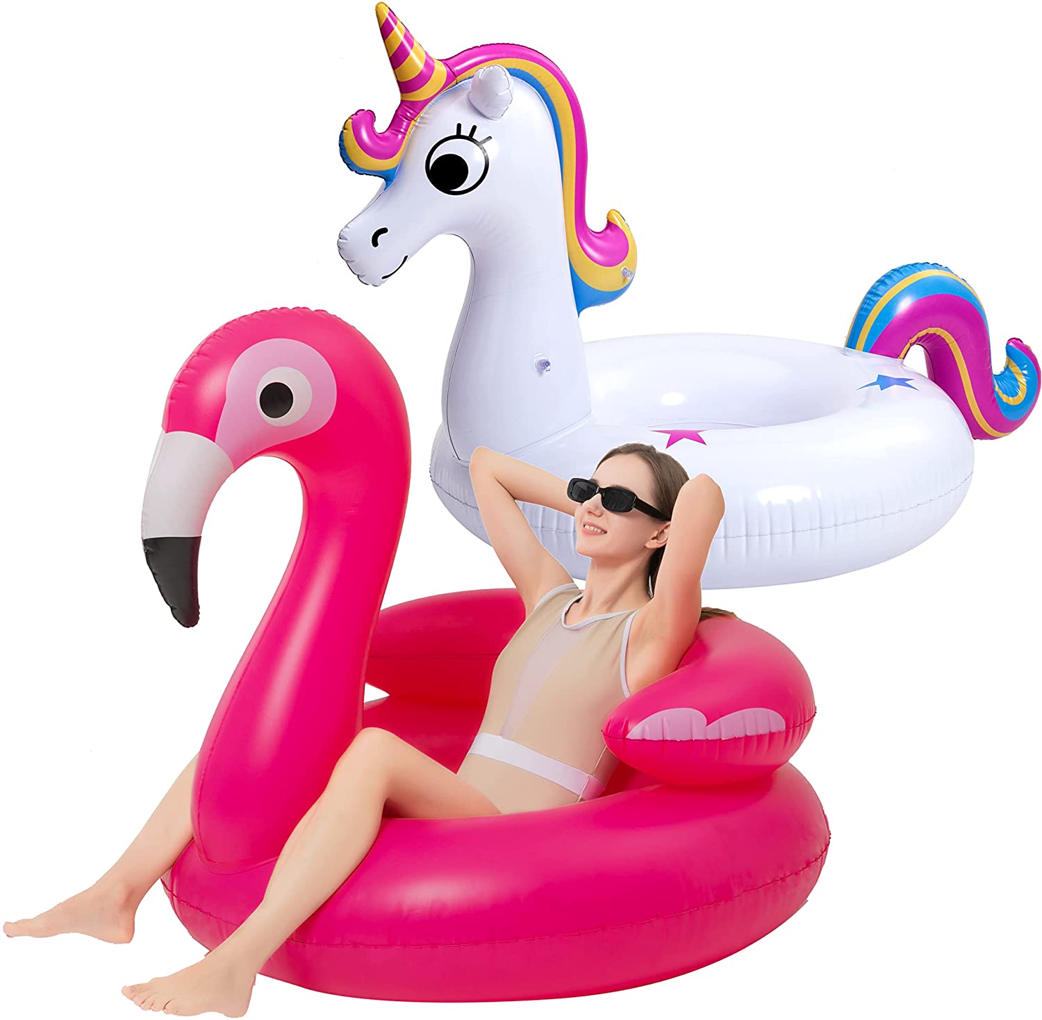 Clearance - Inflatable Unicorn & Flamingo Pool Float, 2 Pack