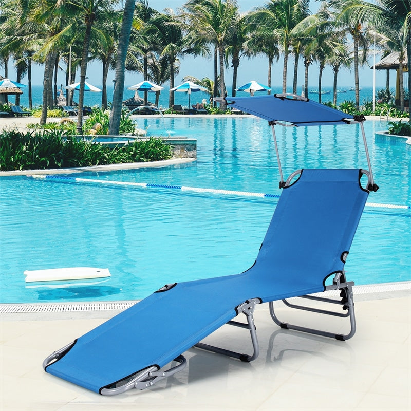 Outdoor Adjustable Folding Chaise Lounge Chair Beach Chair with Canopy Shade