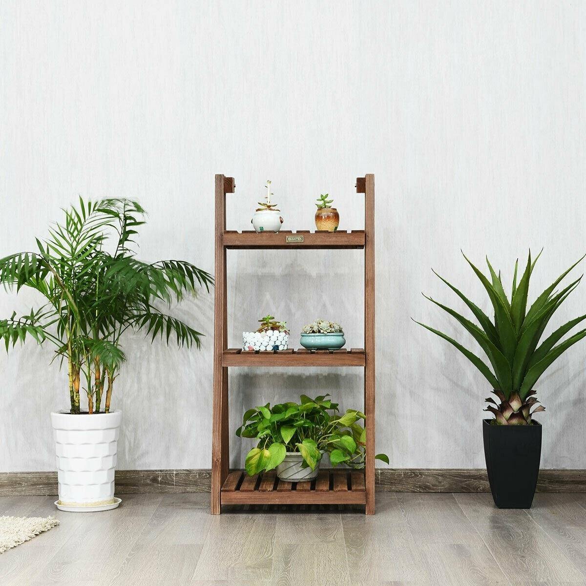 3-Tier Folding Wood Flower Stand Plant Rack Storage Display Shelf