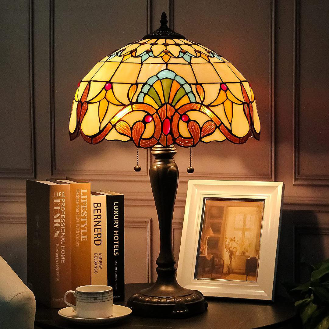 Lighting Tiffany Style Table Lamp W16h25inch Hand-Cut Baroque Stained Glass Antique Night Light For Living Room Bedroom Study Bar Antique Art Craft Gift