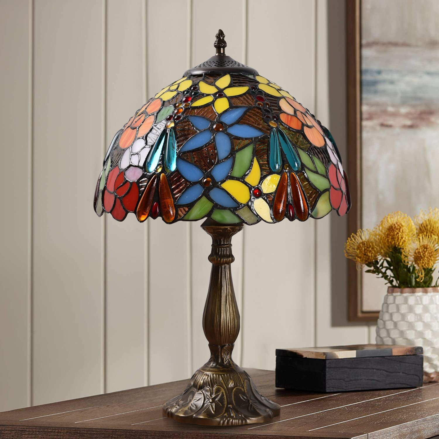 Tiffany Lamp For Living Room ,Table Top Stained Glass Bedside Table Lamp For Bedroom