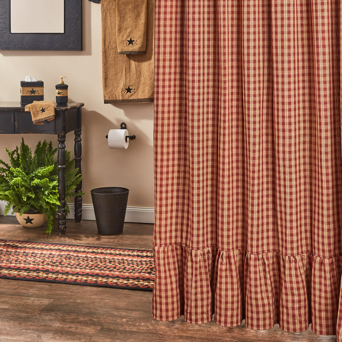 Sturbridge Plaid Ruffle Shower Curtain - Wine