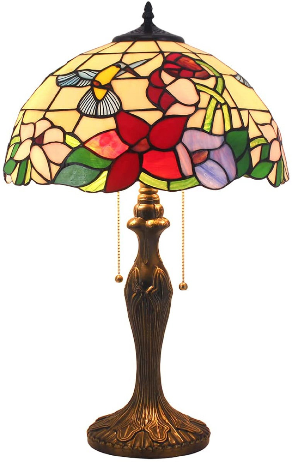 Tiffany Lamp Table Stained Glass Hummingbird Style Shade Metal Base 24