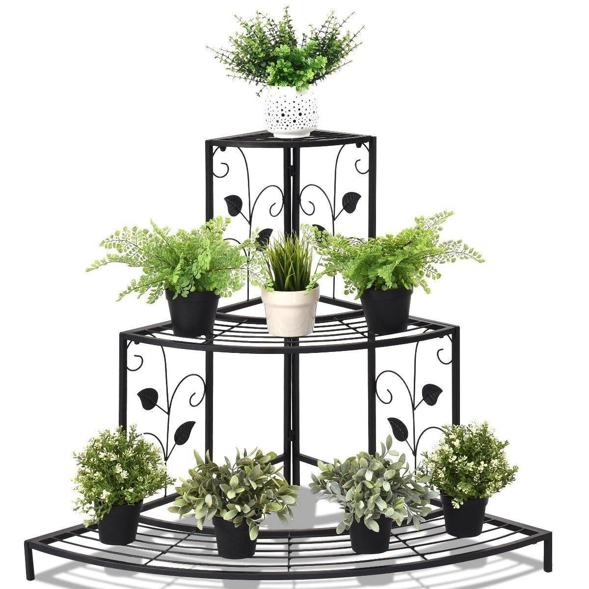 3 Tier Metal Outdoor Corner Plant Stand Flower Pot Rack