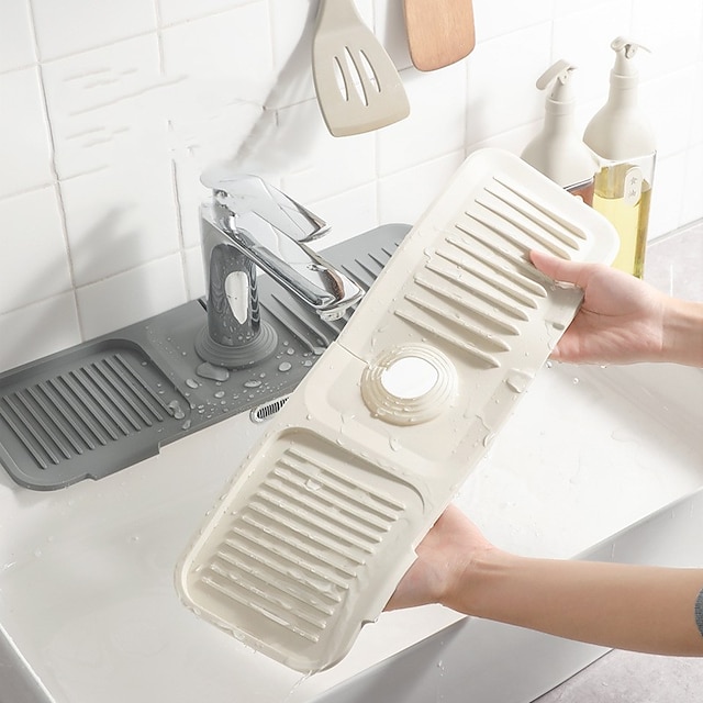 Silicone Sink Splash Guard, Faucet Handle Drip Catcher Tray Faucet Absorbent Mat
