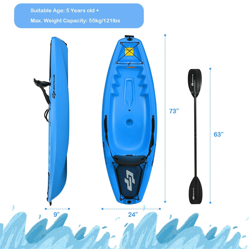 6ft Sit-On-Top Youth Kids Kayak with Paddle and Folding Backrest
