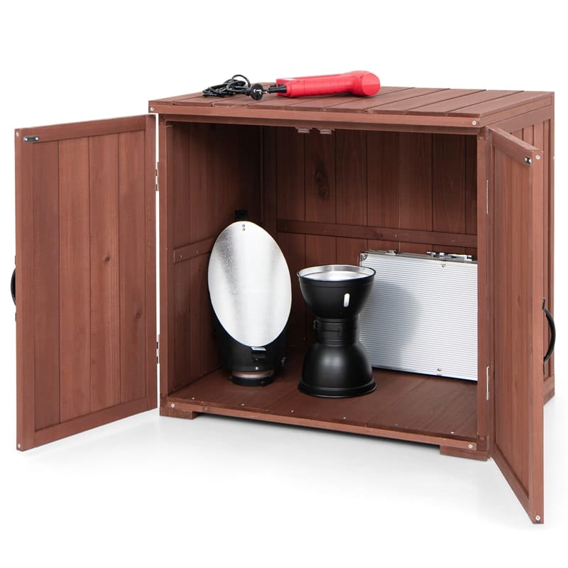 Outdoor Wood Storage Cabinet Garden Tool Shed with Double Doors for Patio Backyard