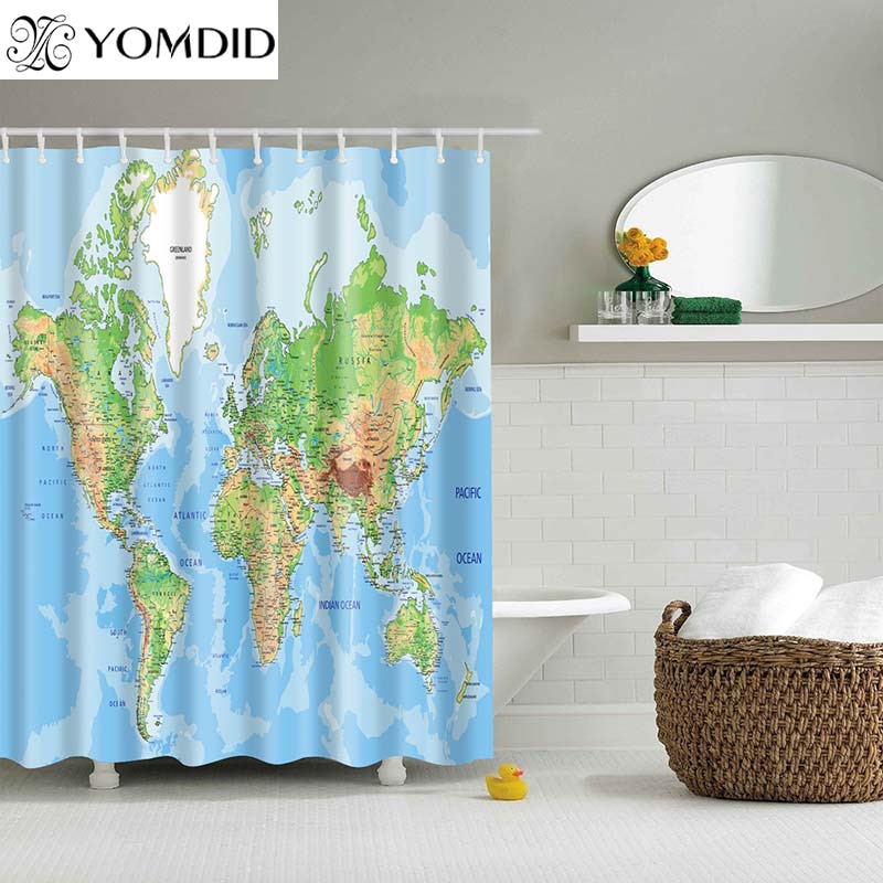 Different World Map Pattern Shower Curtains Printed bathroom-1 Curtains Shower Wall Hanging Map Curtain World Map Shower Curtains