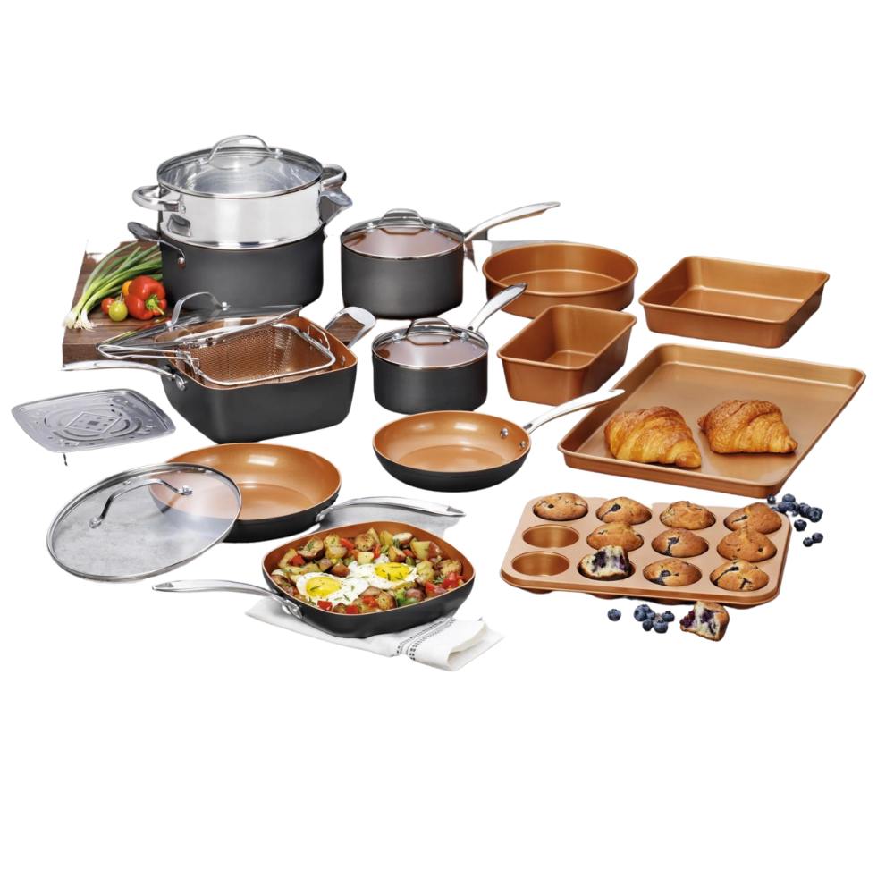 20 Piece Pots  Pans Set, Hard Anodized Complete Cookware Set + Bakeware Set