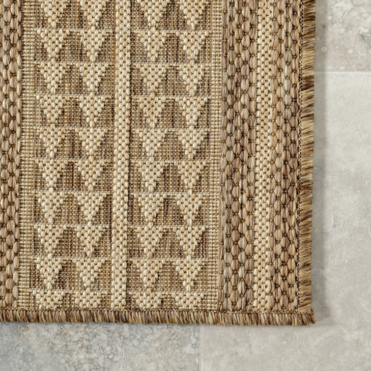 Kendall Geometric Indoor / Outdoor Patio Area Rug in Tan