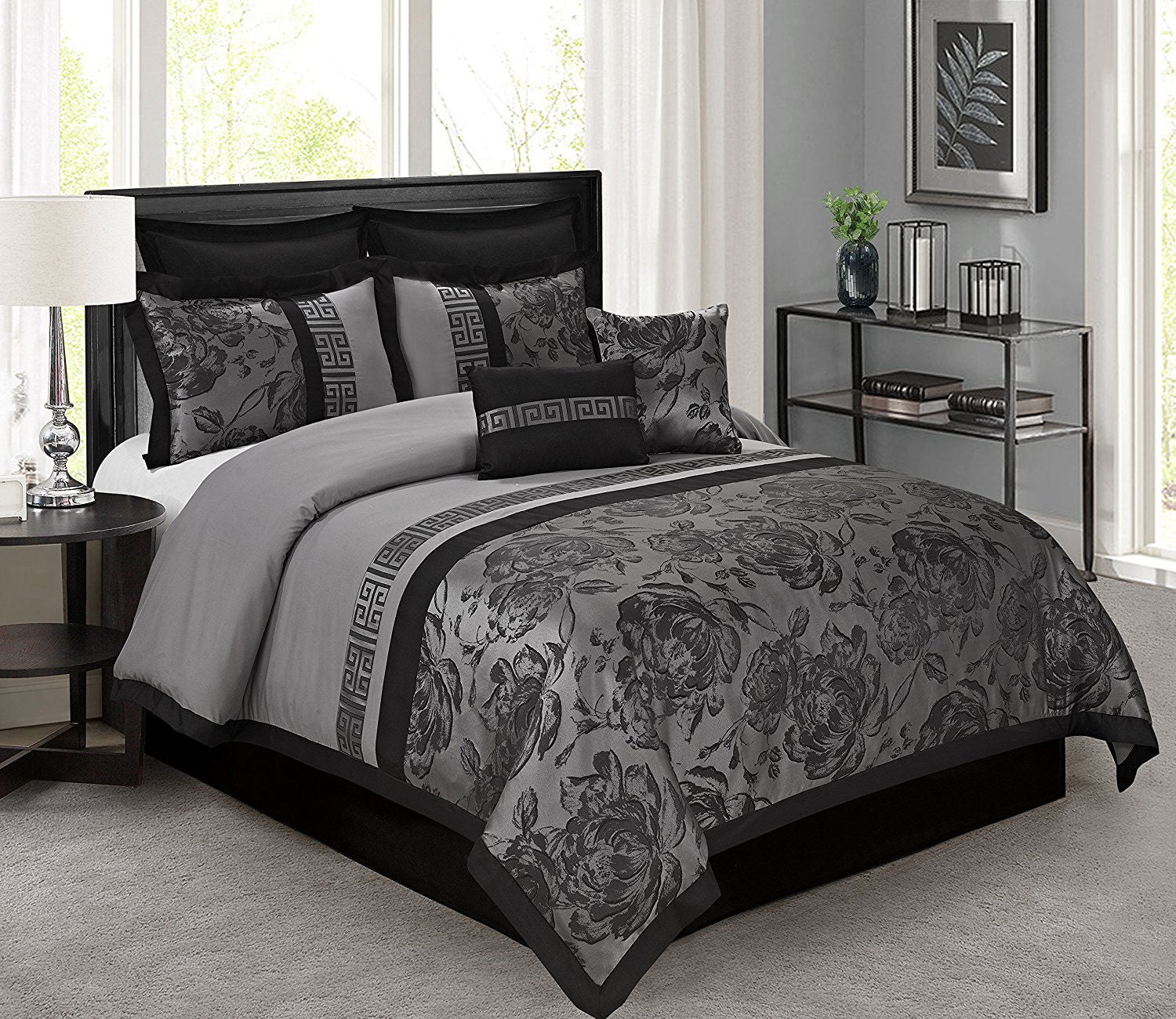 8 Piece Jacquard Fabric Patchwork Comforter Set Bed In A Bag-Tang