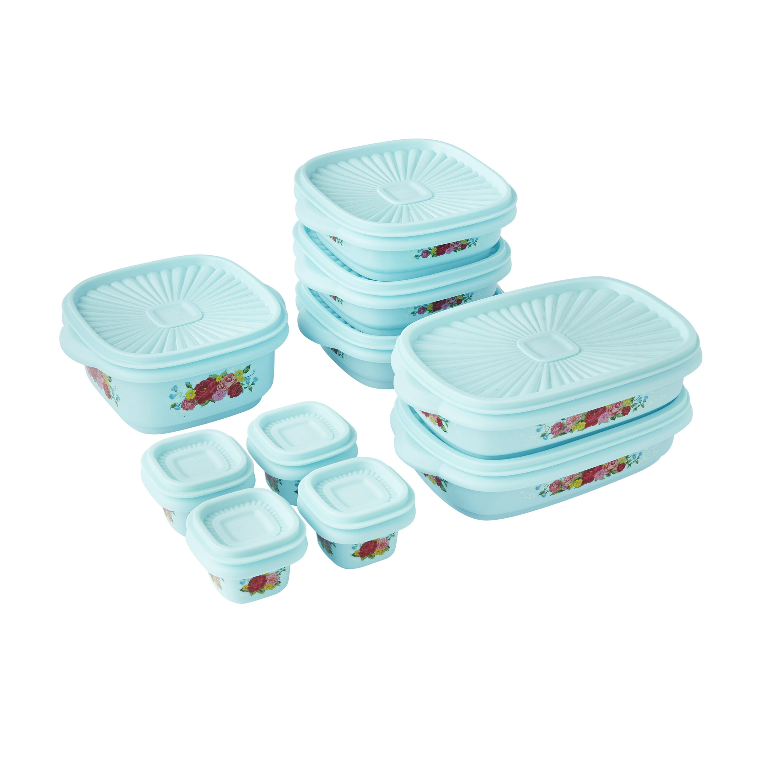 20 Piece Plastic Food Storage Container Variety Set, Sweet Rose