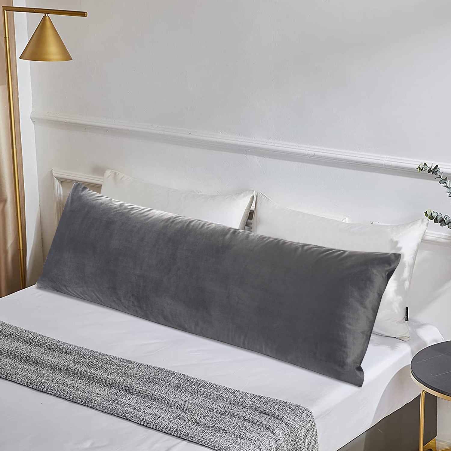 HIG Supportive Full Body Pillow for Sleeping, Decorative Large Body Pillow Insert with Removable Velvet Cover, Cuddly Long Bed Pillow for Adults Pregnant Women Side Sleeper, 20