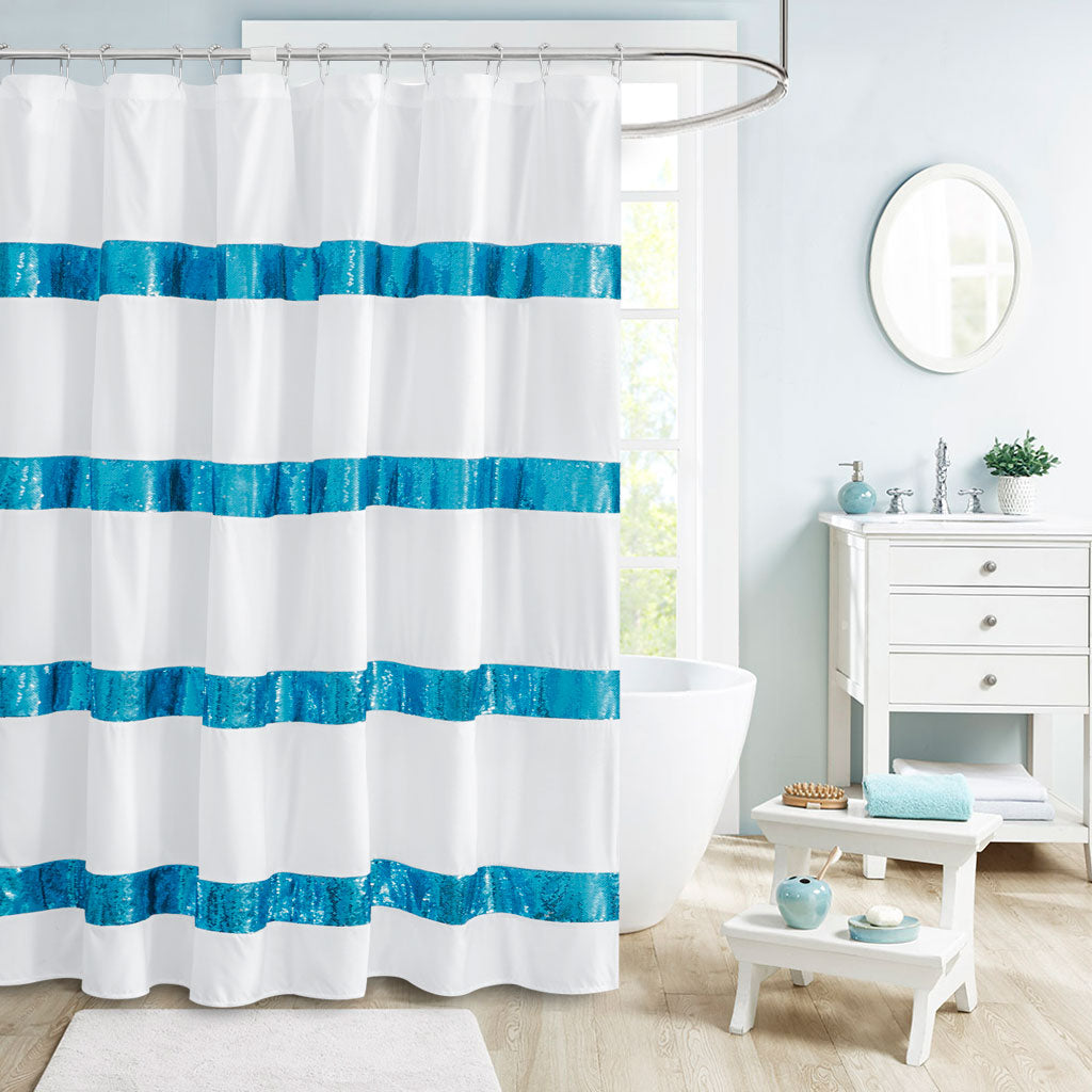 HIG Luxurious Modern Unique Sequins Embroidered Cloth Fabric Shower Curtain 72x72 Extra Long bathroom-1 Curtain