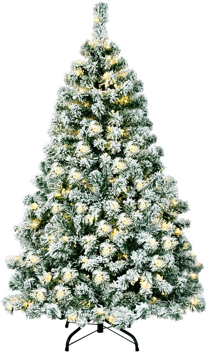 COSTWAY 135/180/225 cm Artificial Christmas Tree with Snow and Warm