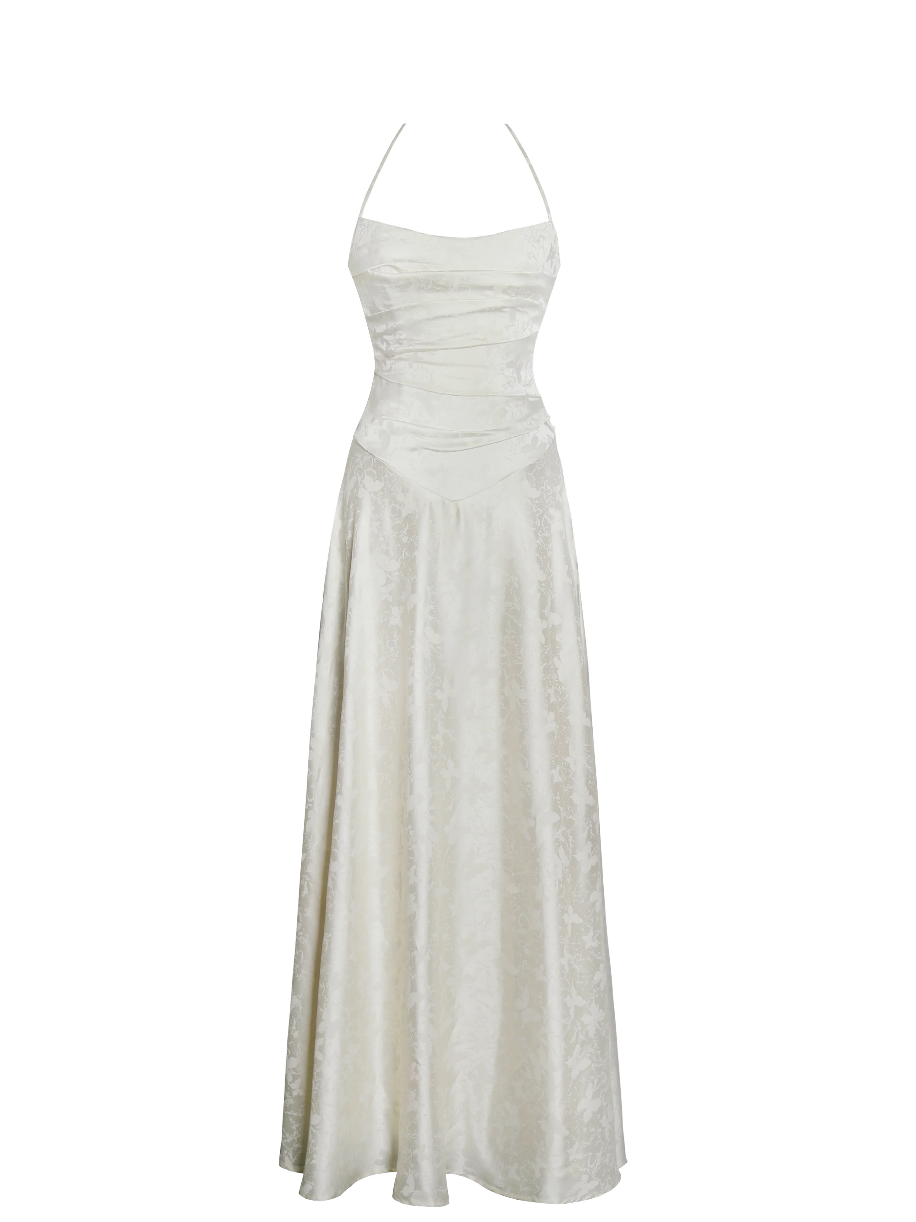 Raegan Pearl White Jacquard Rouched Maxi Dress
