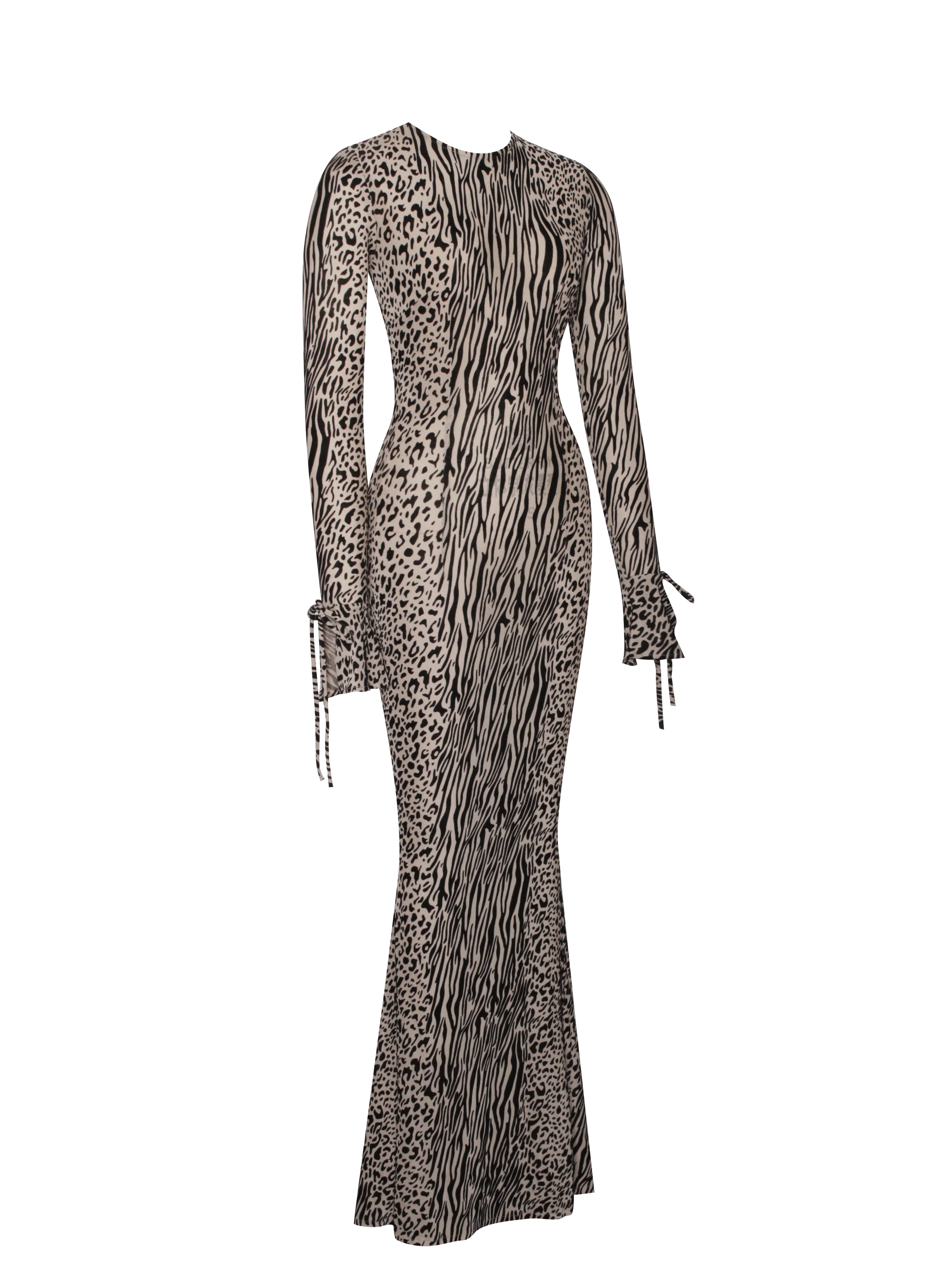 Waylynn Nude Black Animal Print Burnout Velvet Detail Mesh Backless Maxi Dress