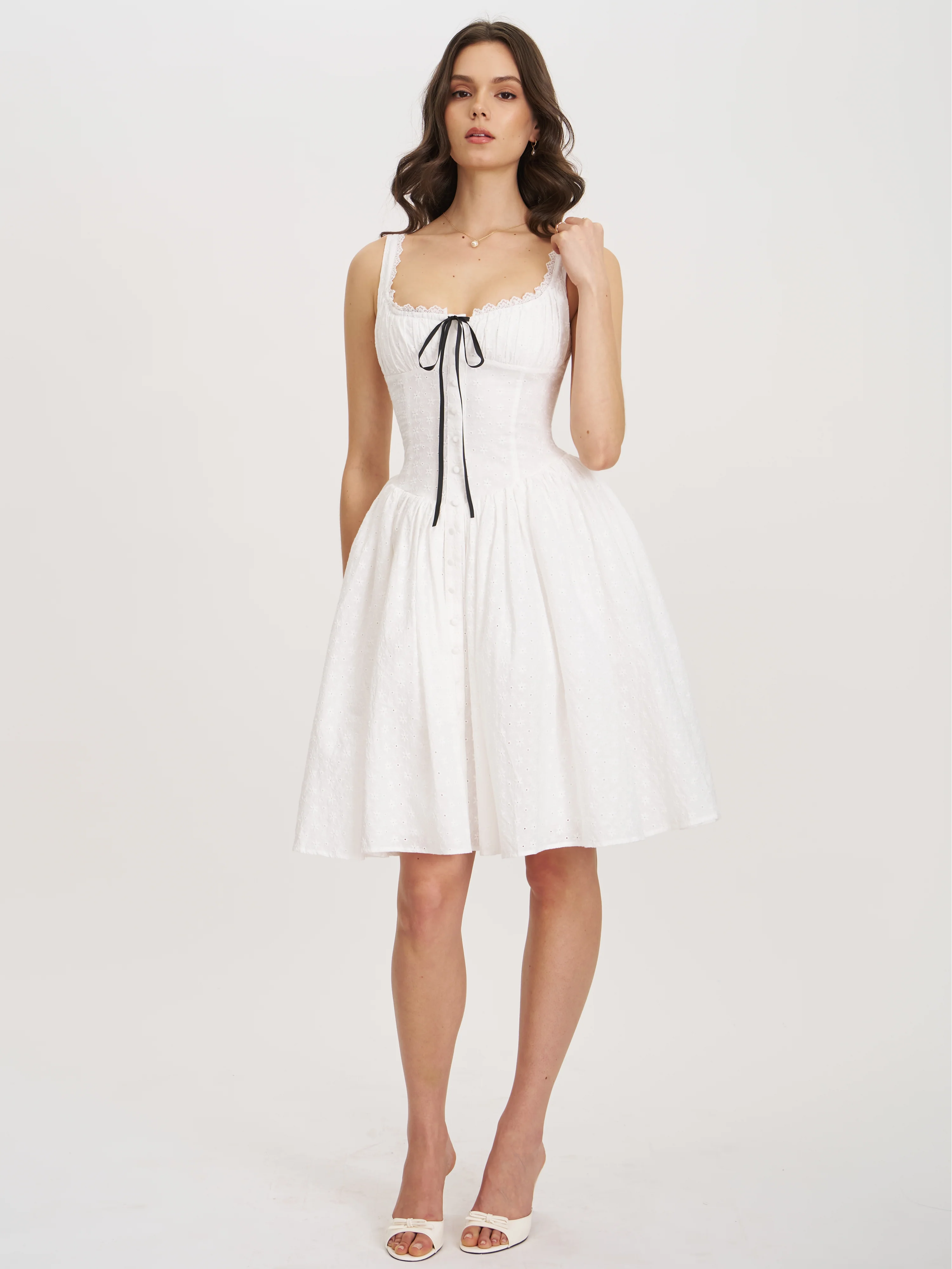 Madison Cotton Eyelet Square Neck Midi Dress