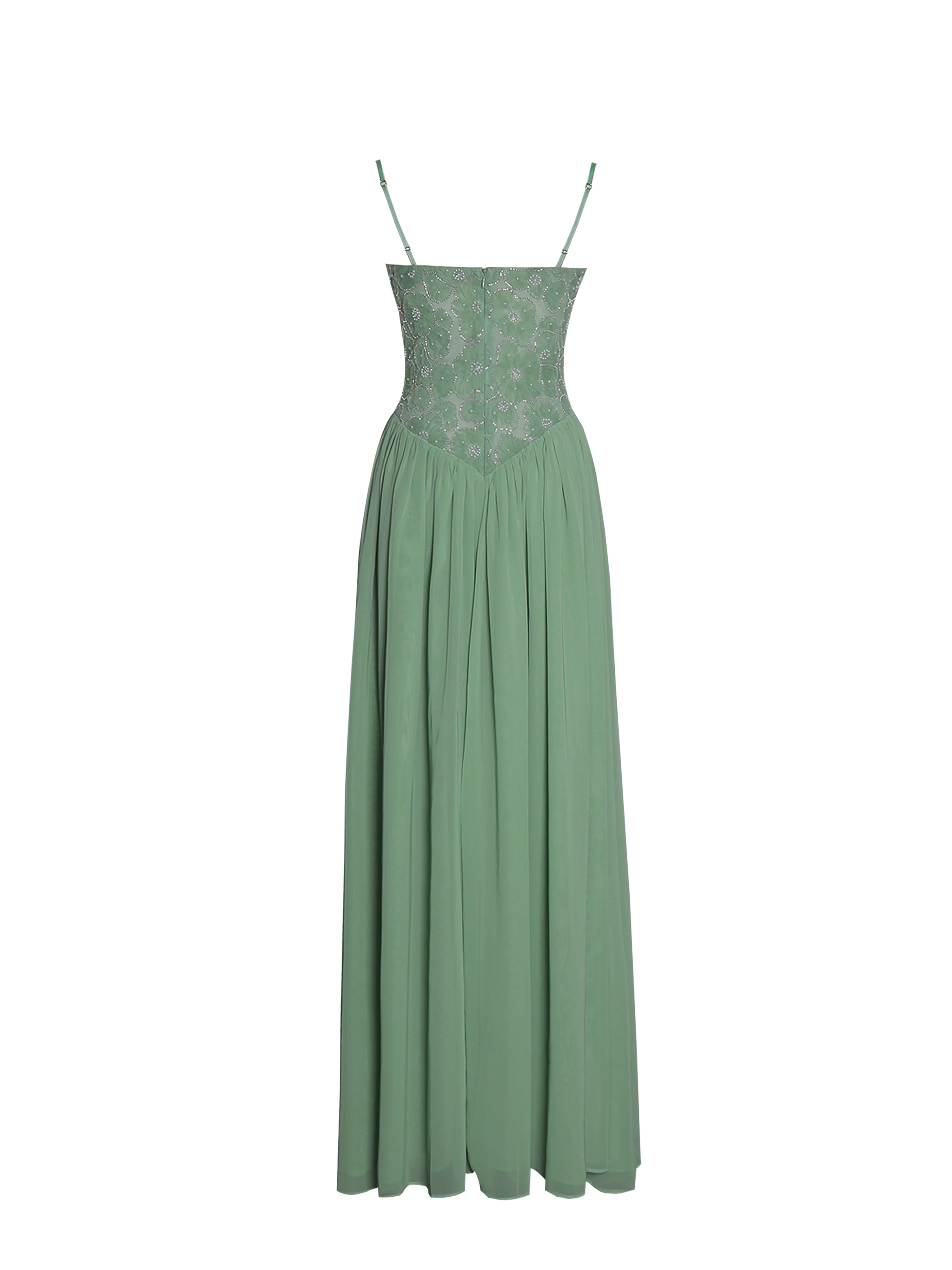 Ucille Sage Green Embroidered Chiffon Maxi Dress