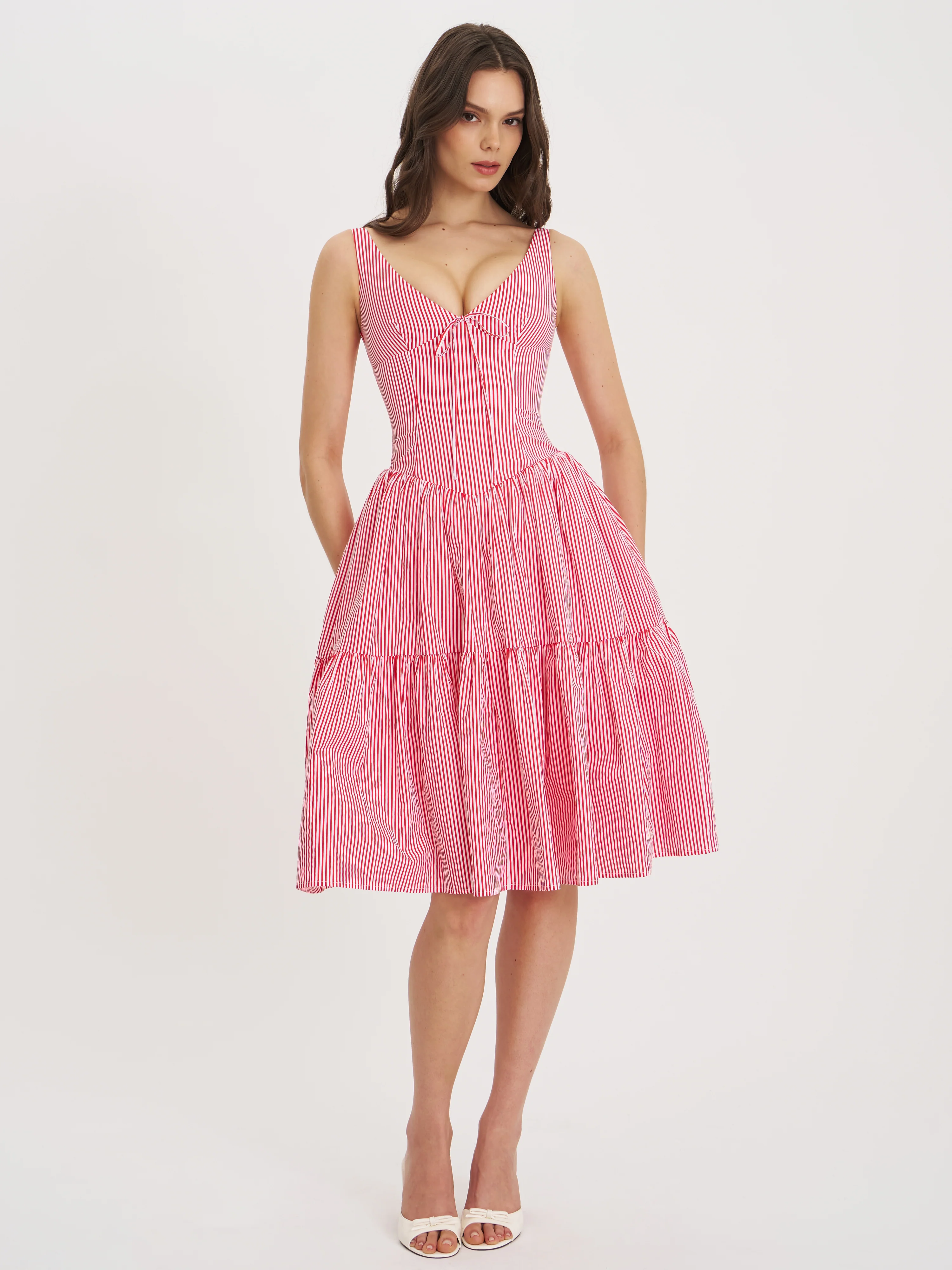 Oceana Red Candy Stripe Drop Waist Midi Dress