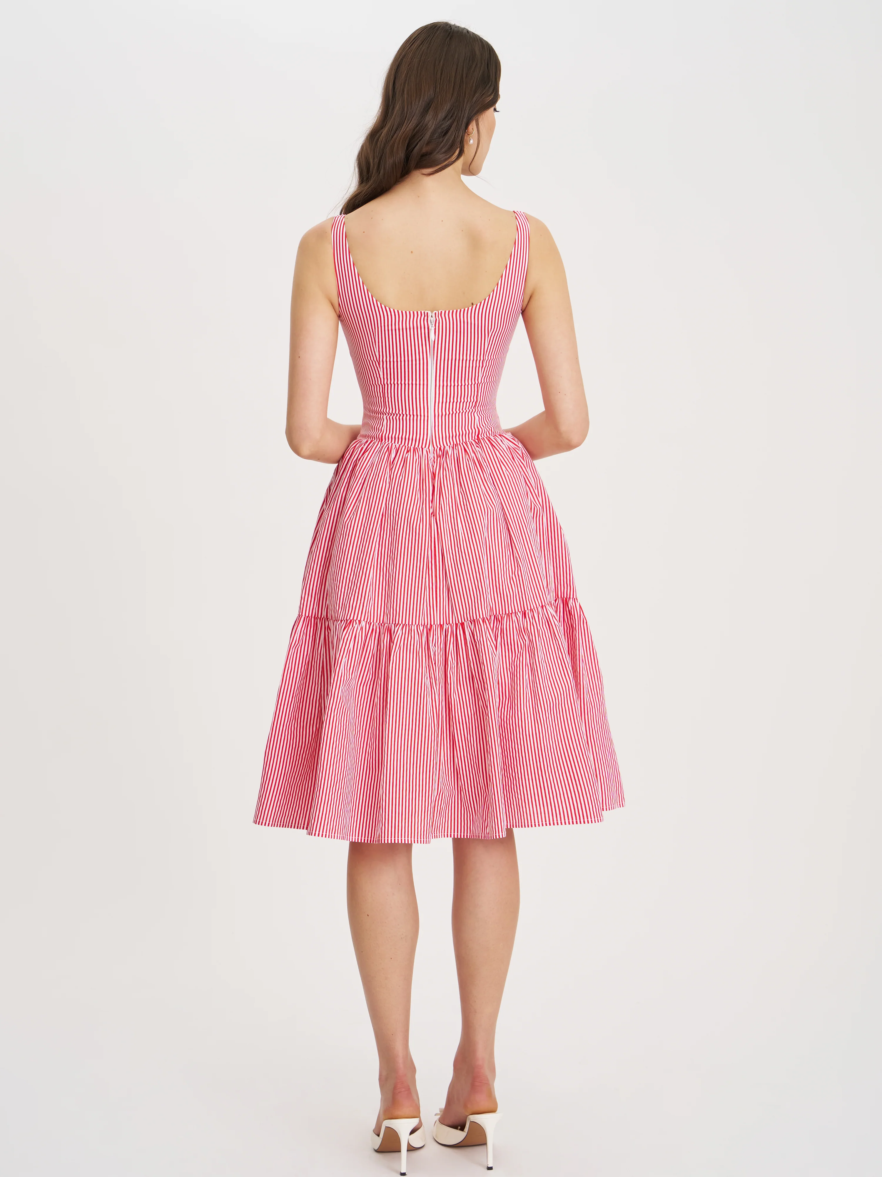 Oceana Red Candy Stripe Drop Waist Midi Dress