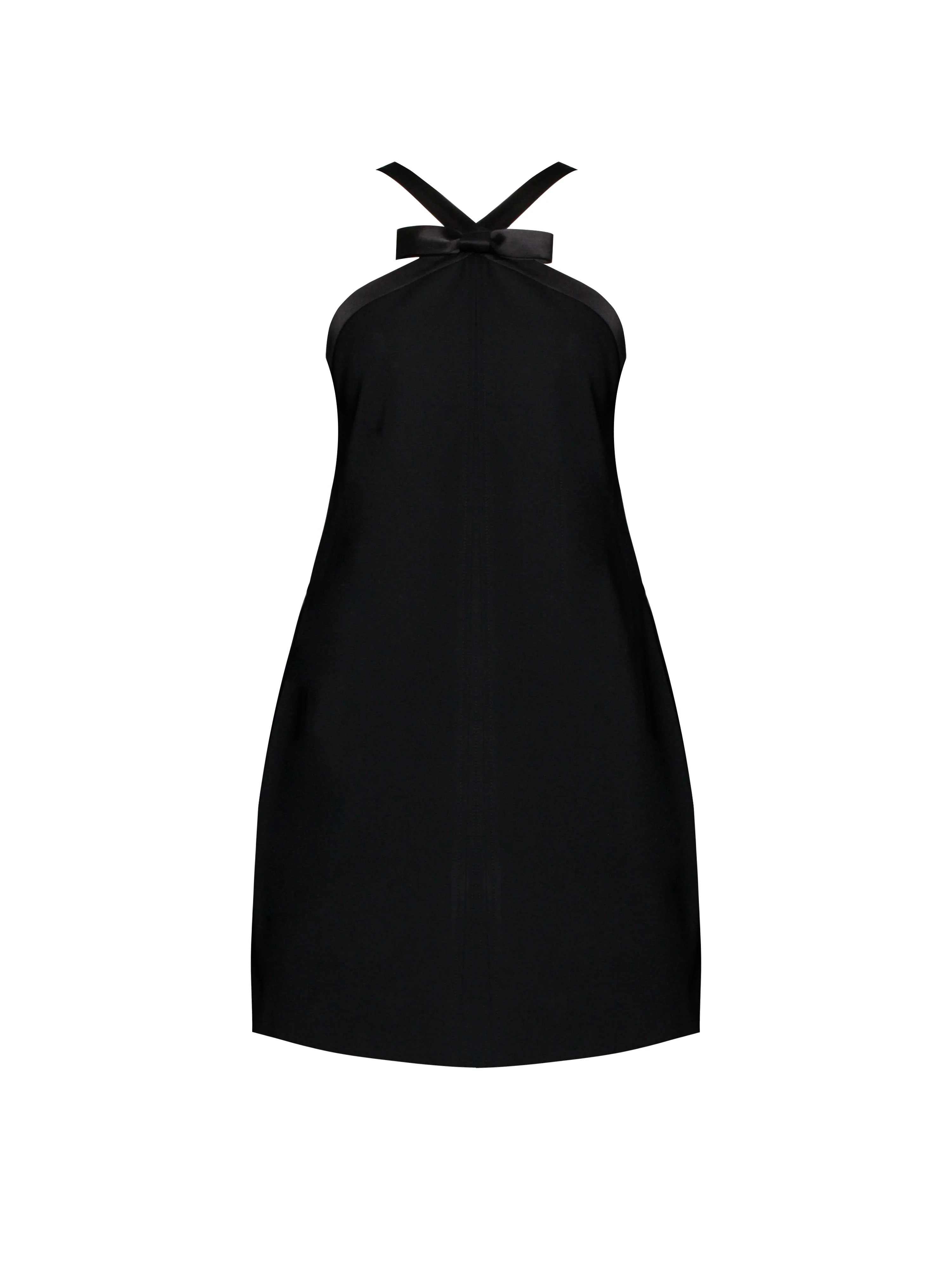 Caitlin Black Satin Trim Mini Dress with Bow