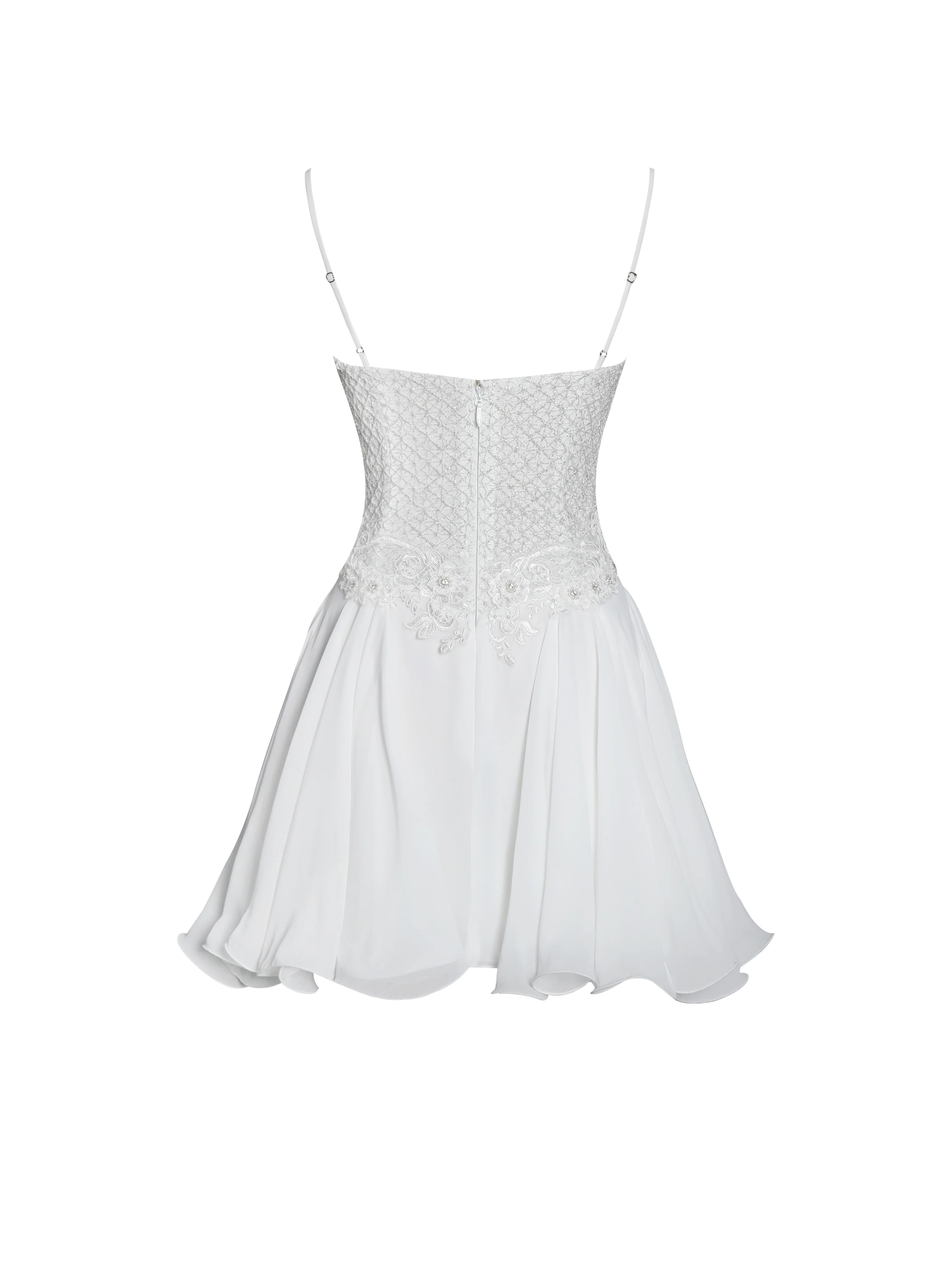 Fabiola Lace Trim Silver Net Top Mini Flare Chiffon Dress
