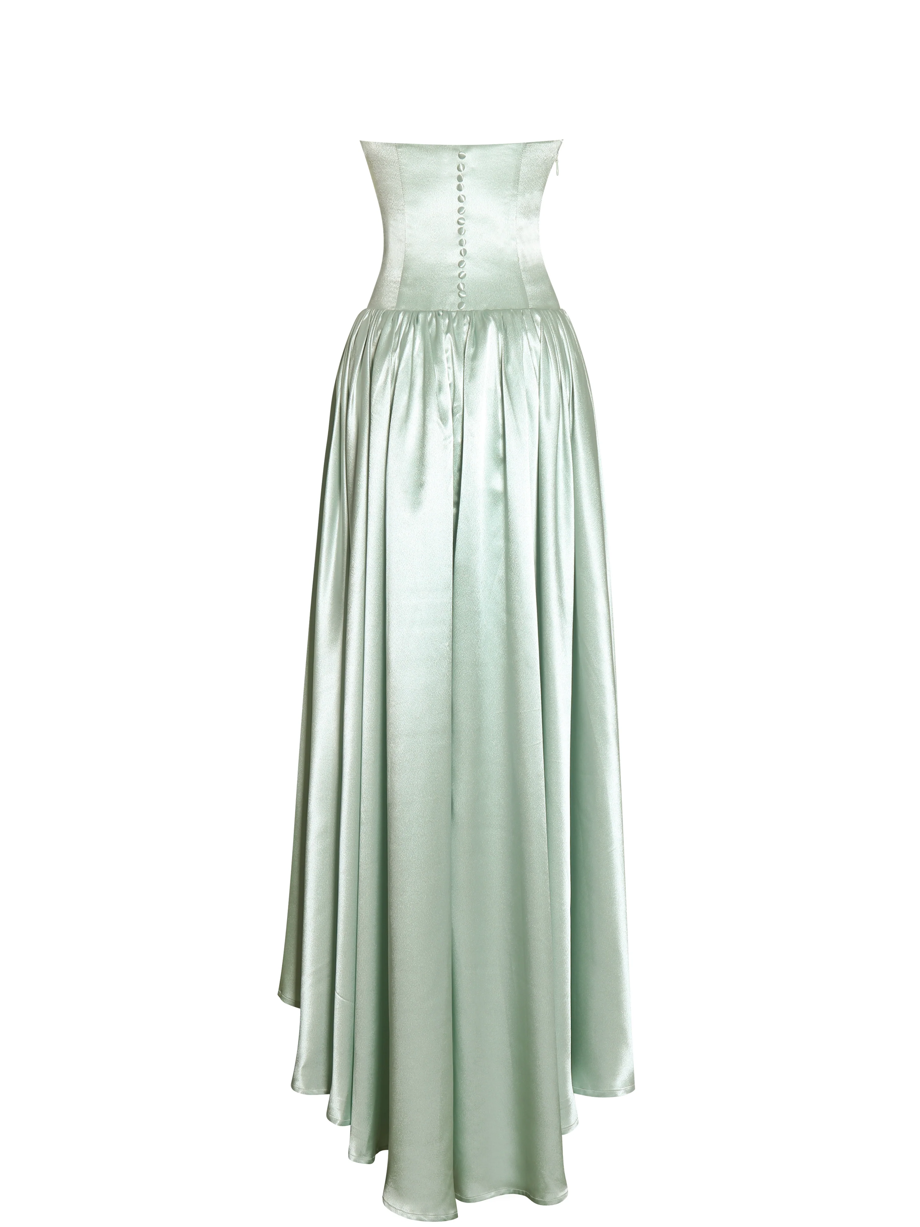 Lael Mint Green Back Button Trailing Gown