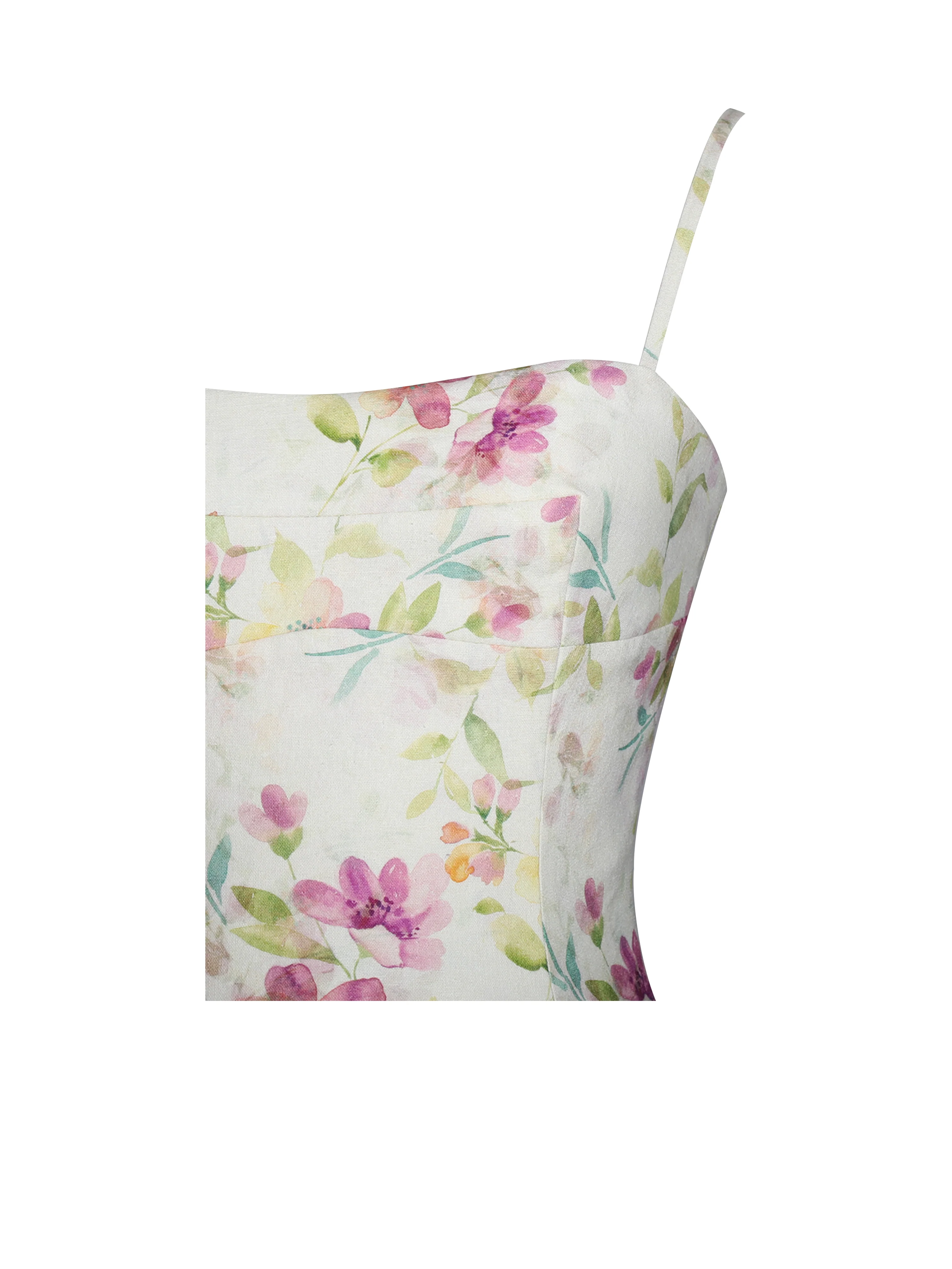 Valda Yellow and Pink Print Linen Mini Dress with Pockets