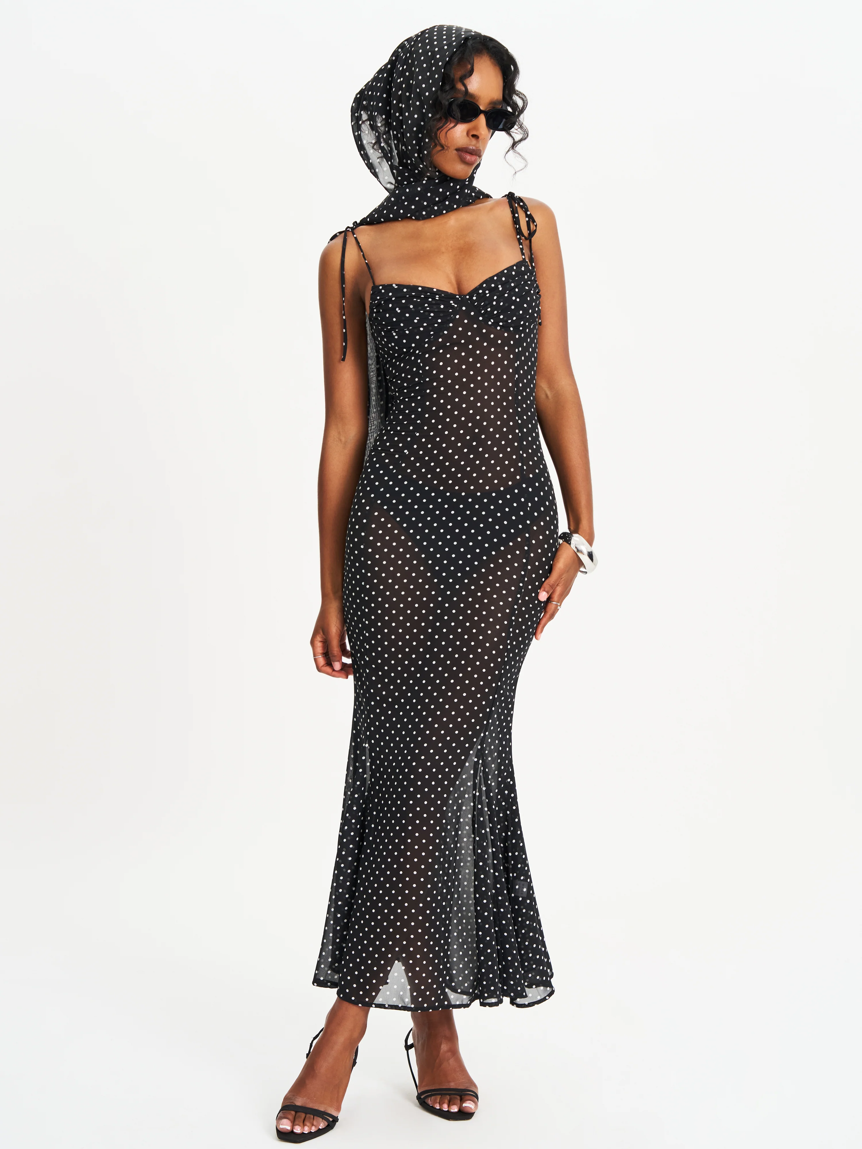 Yadira Black Base Polka Dot Chiffon Maxi Dress