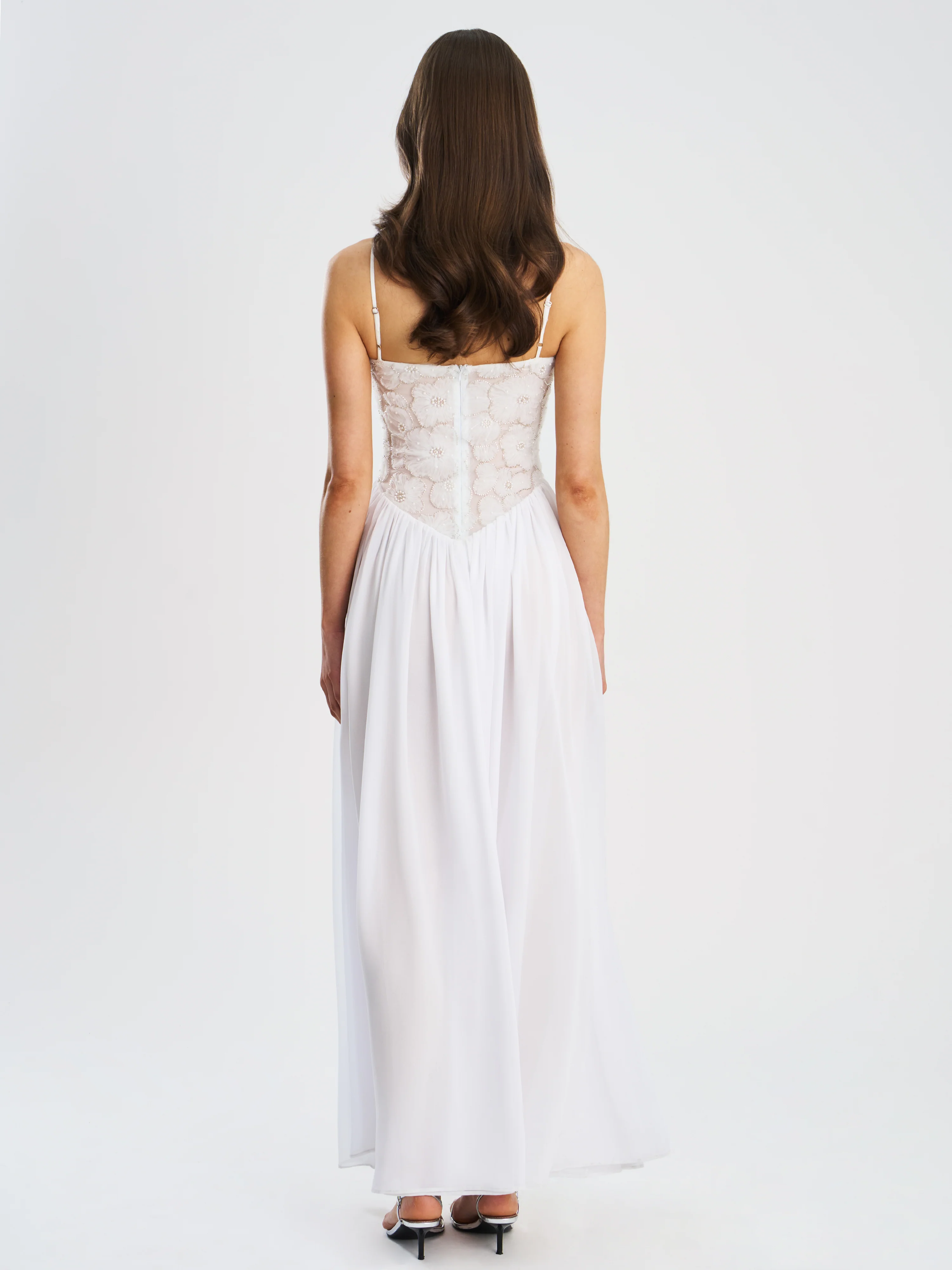 Ucille White Embroidered Chiffon Maxi Dress