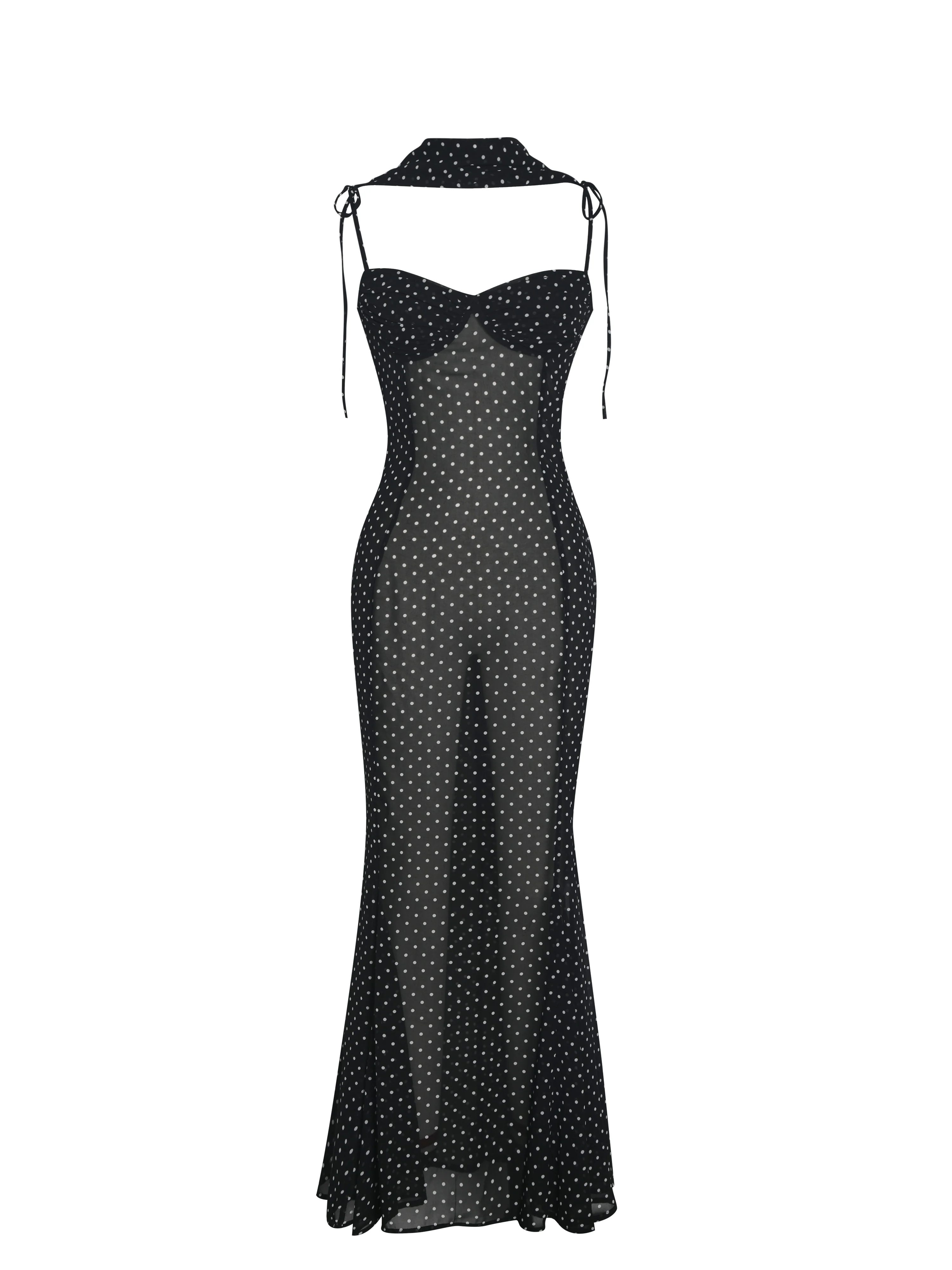 Yadira Black Base Polka Dot Chiffon Maxi Dress
