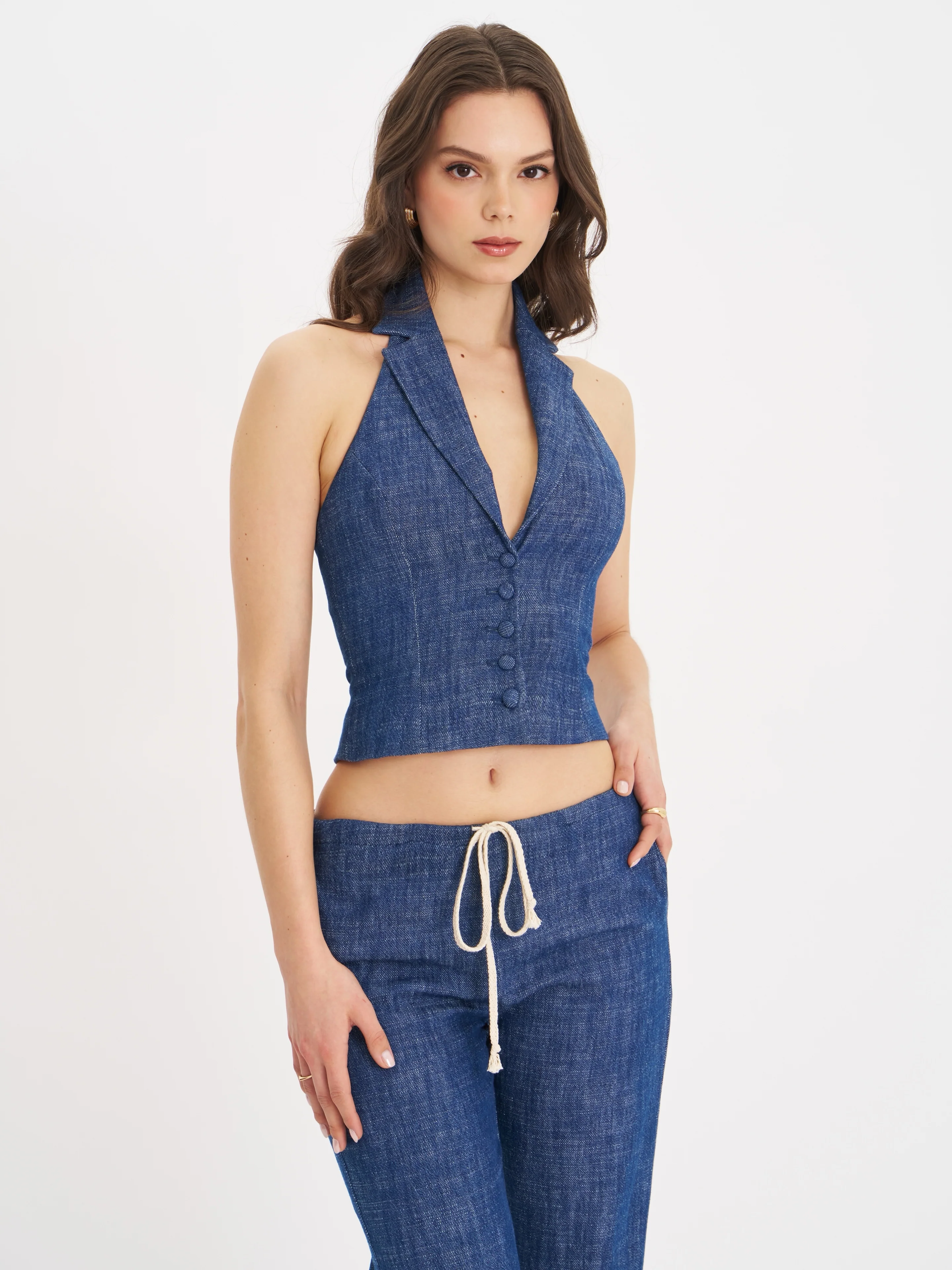 Rafaella Ruched Back Cotton Denim Suit Vest
