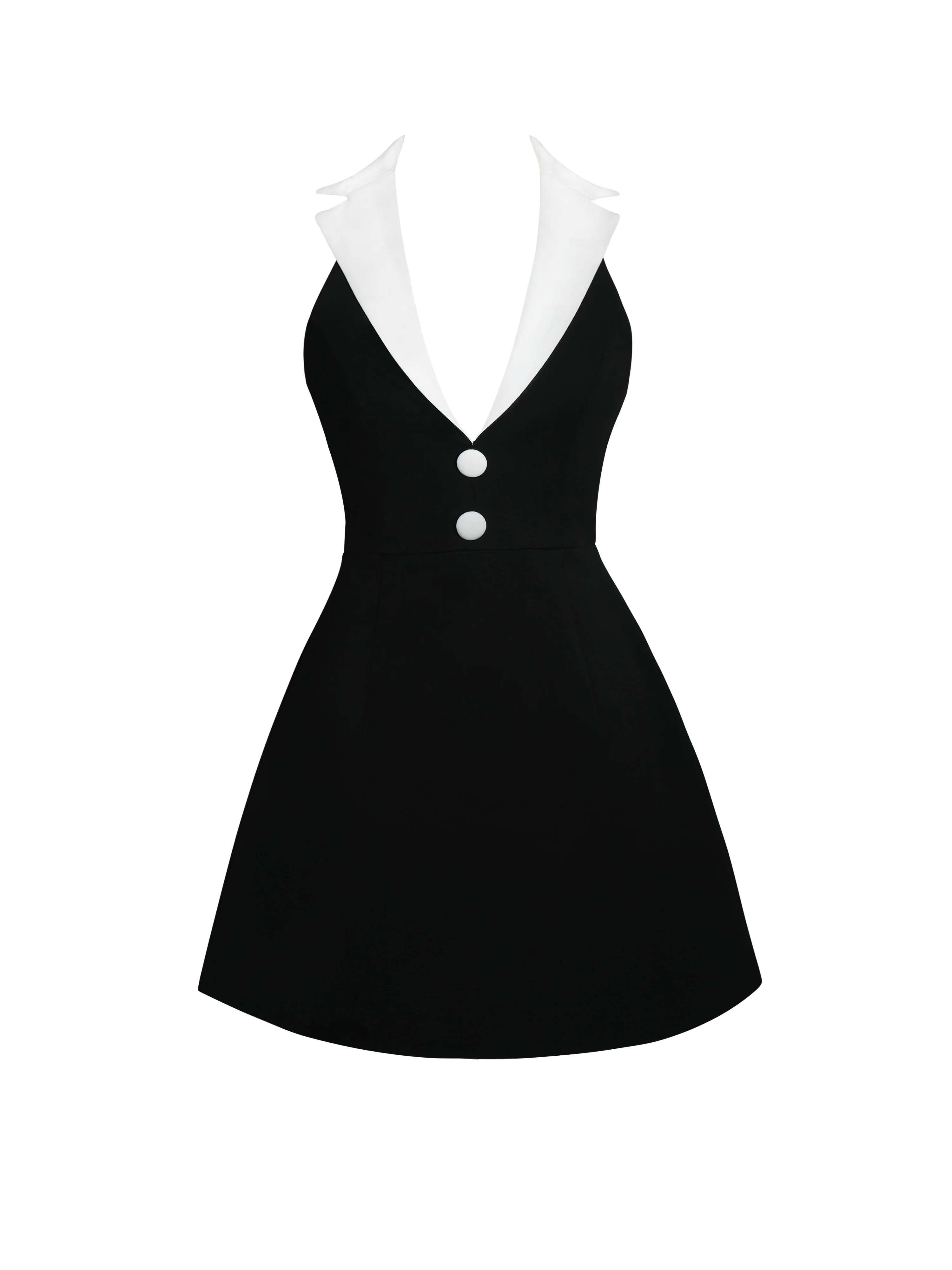 Ignacia Office Casual Black and White Halter Mini A-line Dress
