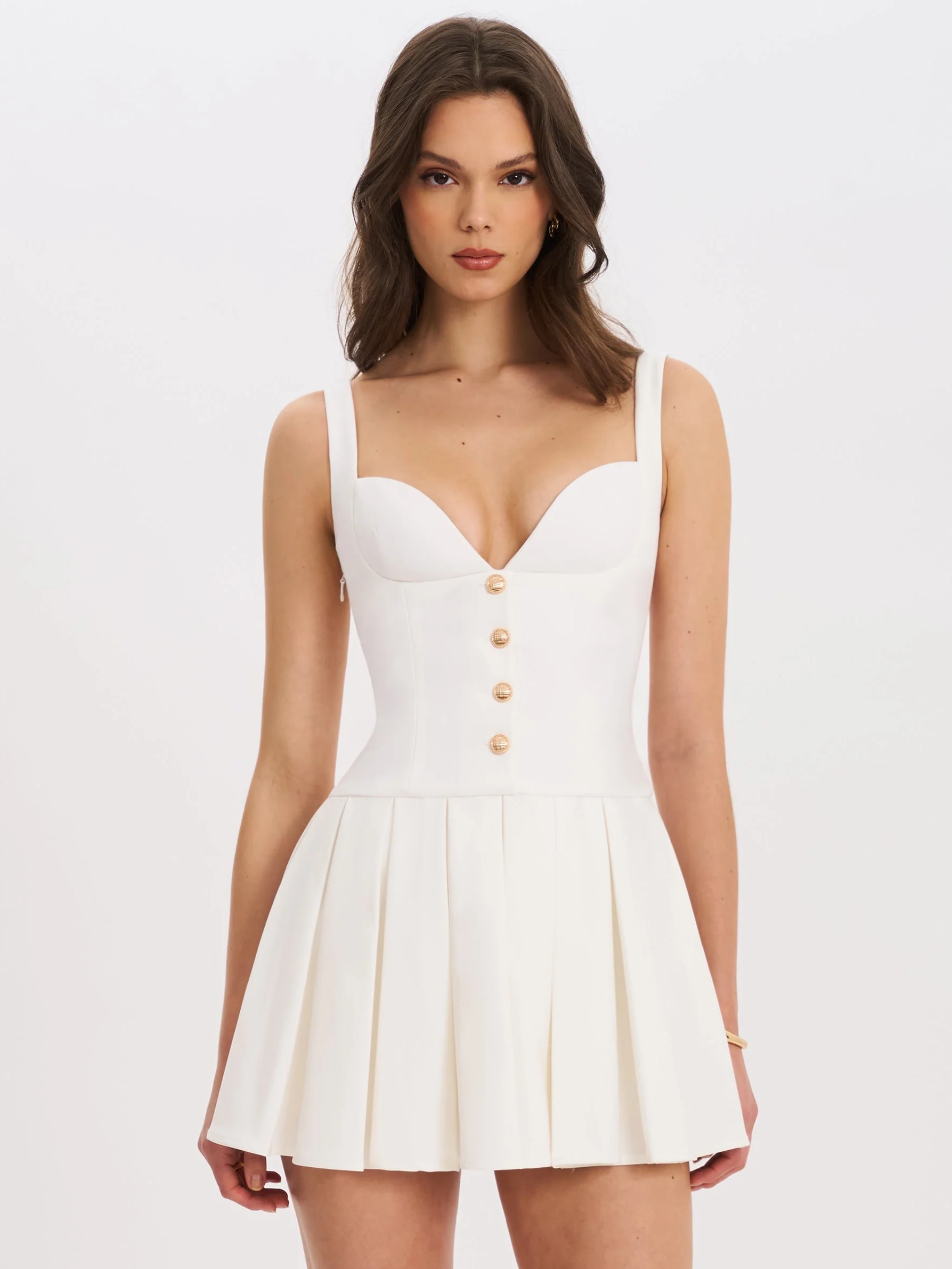 Tala White Sleeveless Pleated Preppy Mini Dress