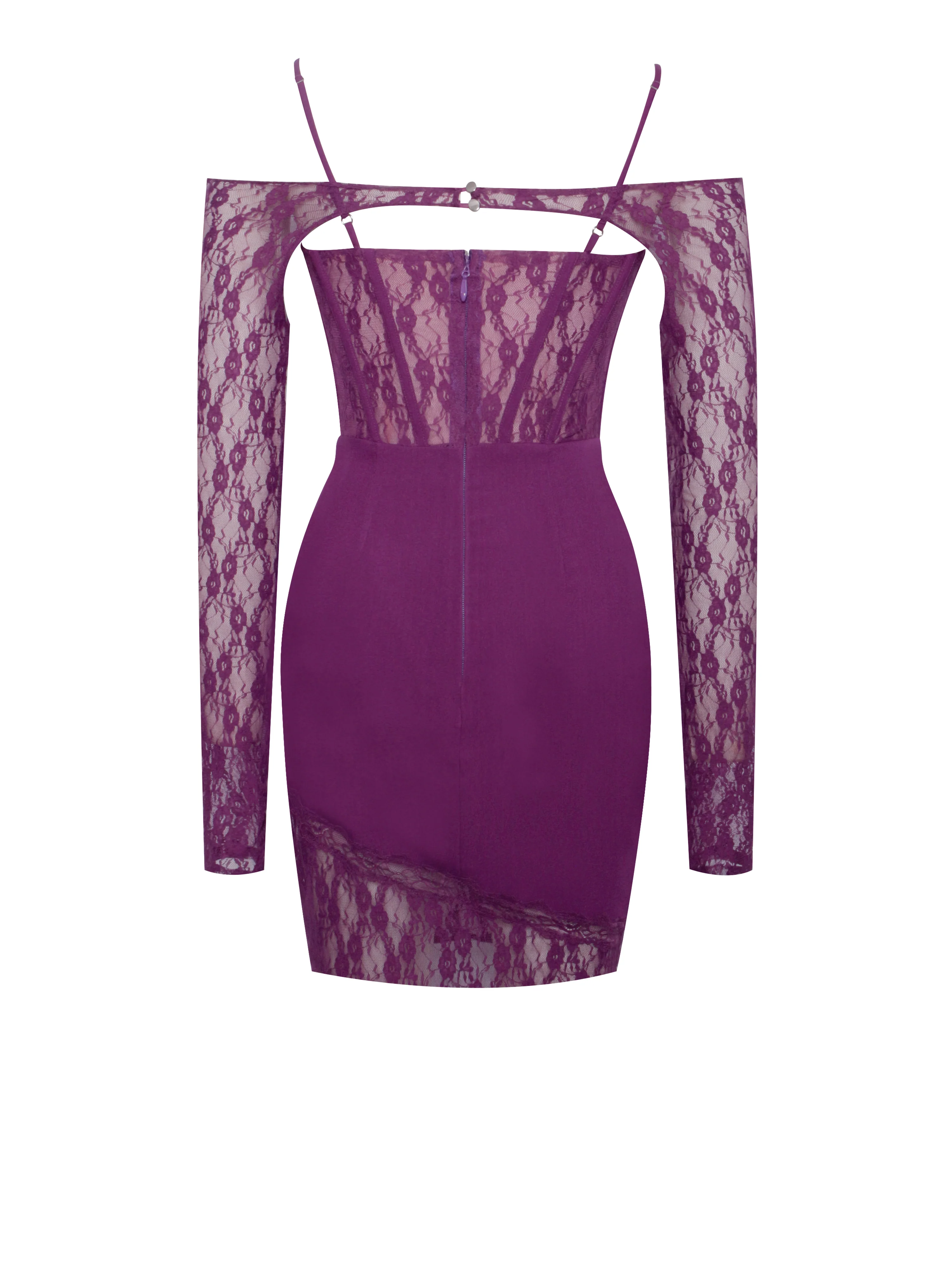 Elsie Purple Lace and Crepe Mini Dress