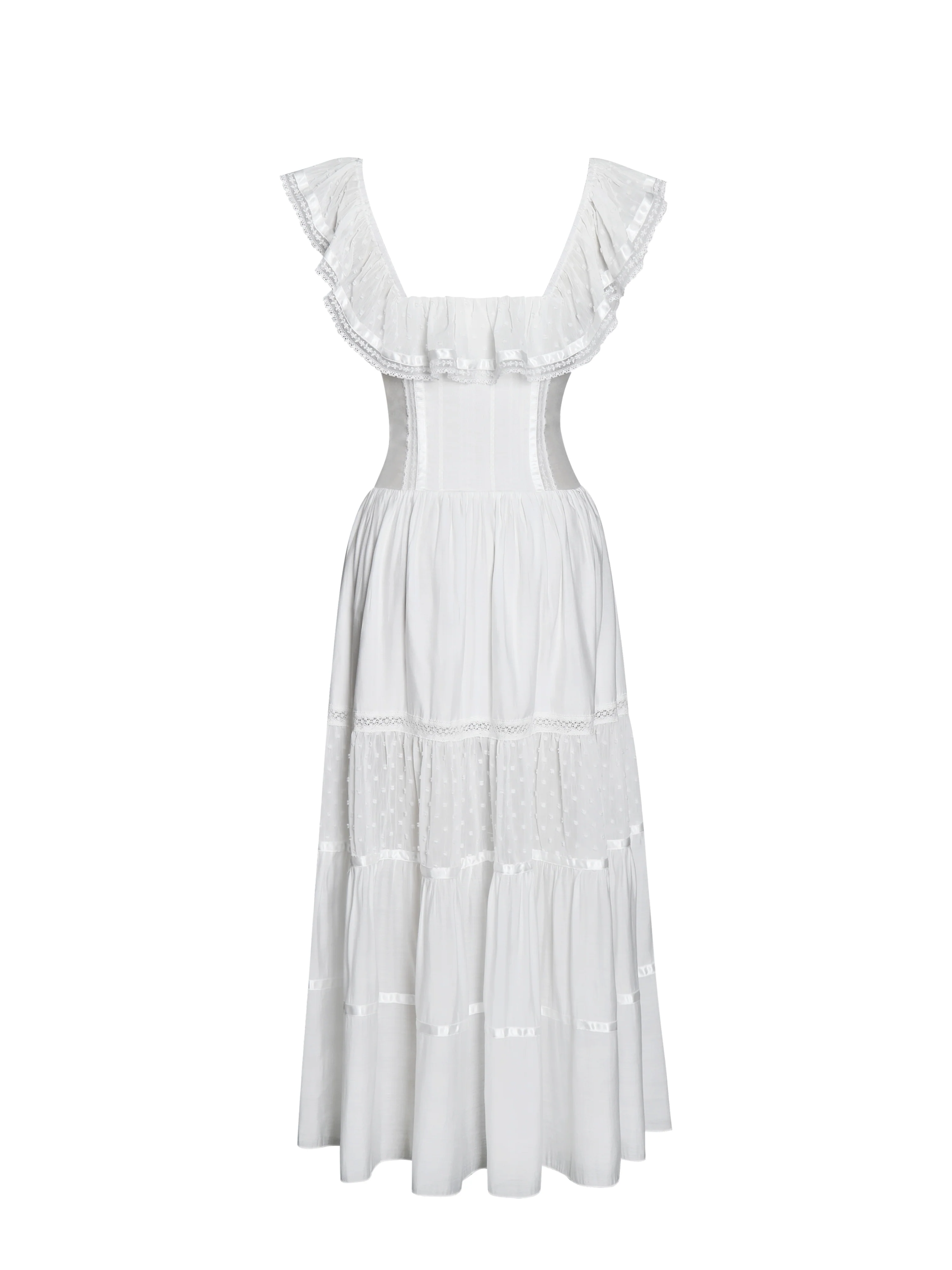Eden Square Neck Ruffle Trim High Waist Midi Dress