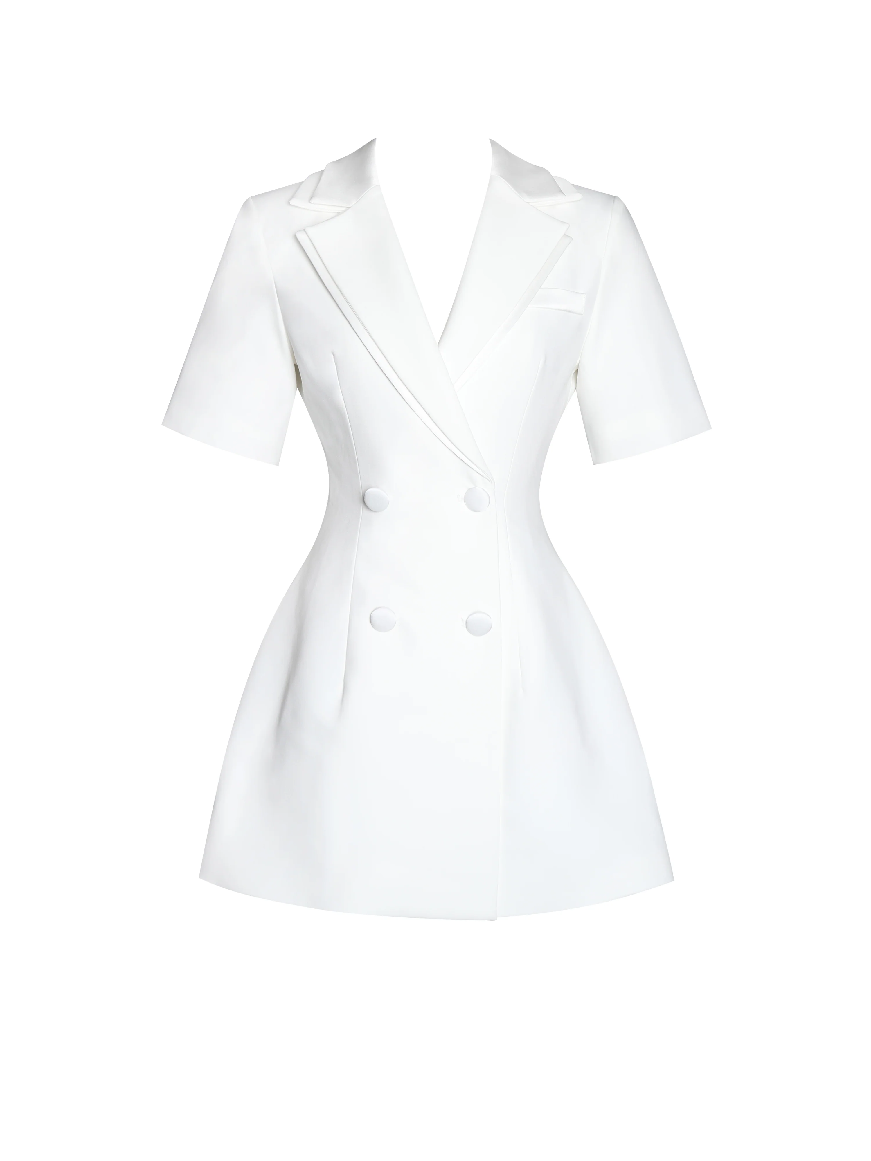 Madelina White Double Breast Satin Trim Blazer Dress