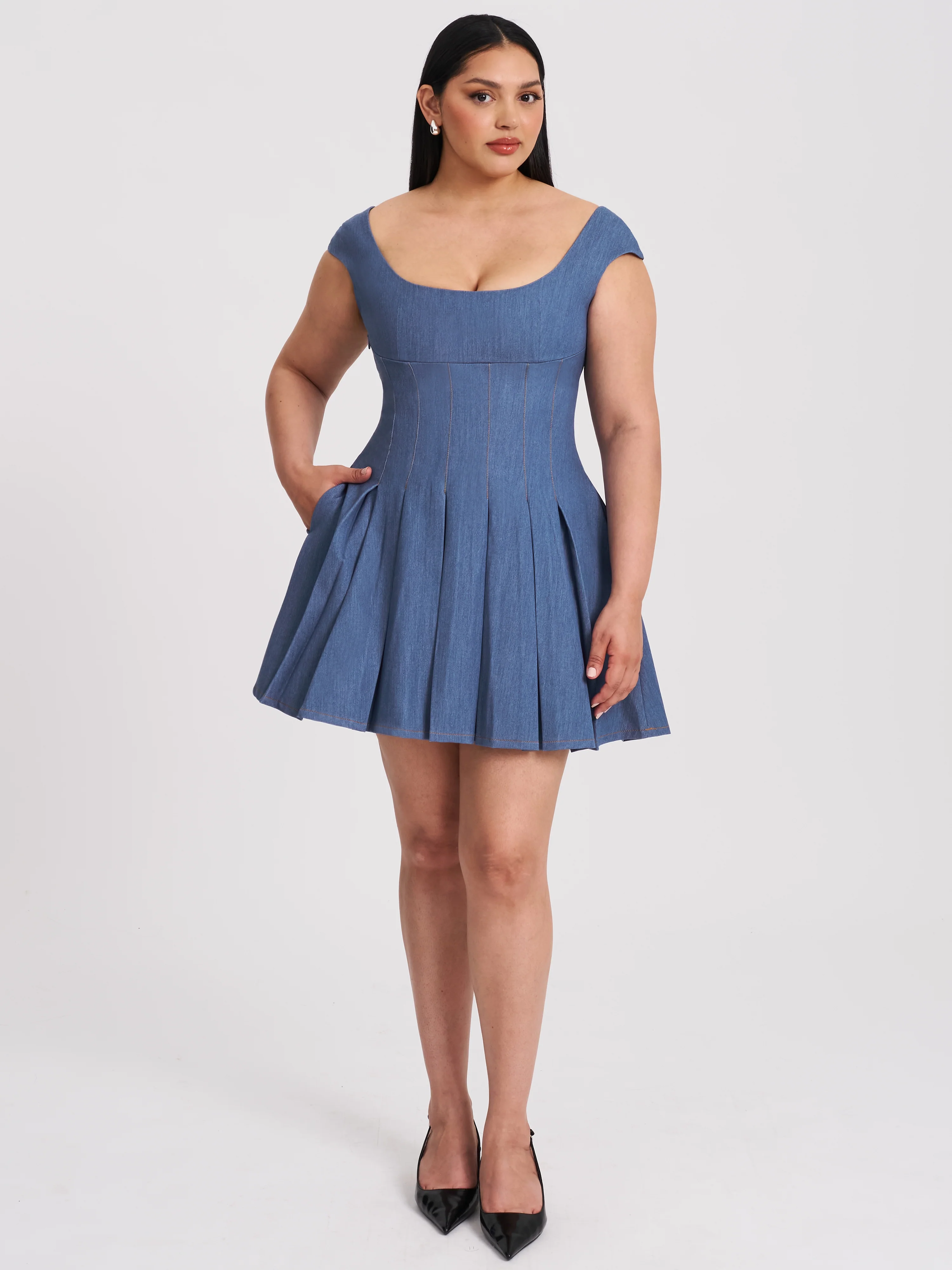Sada Pleated Denim Mini Dress