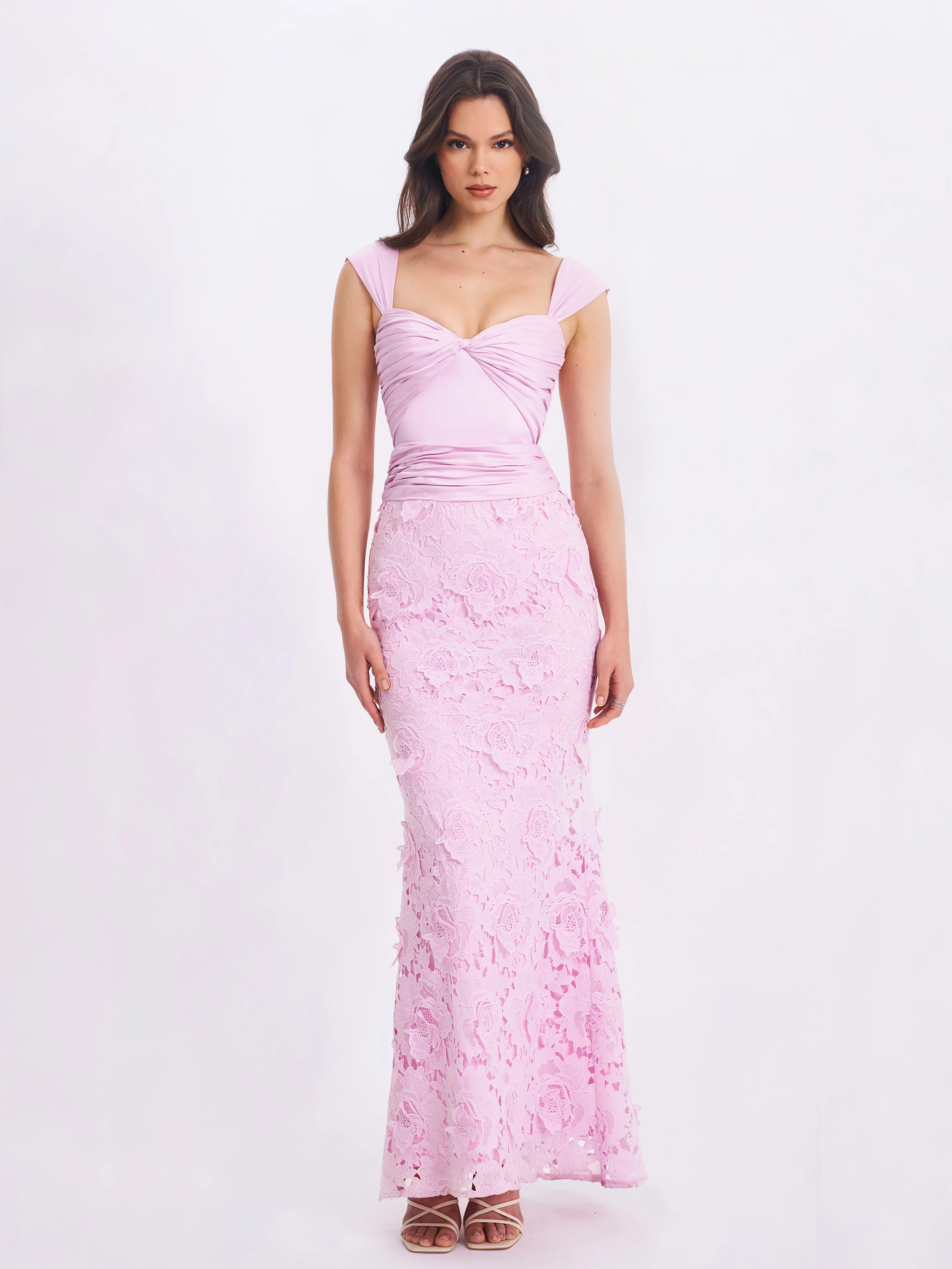 Dahlia Pink Floral Lace Mermaid Gown