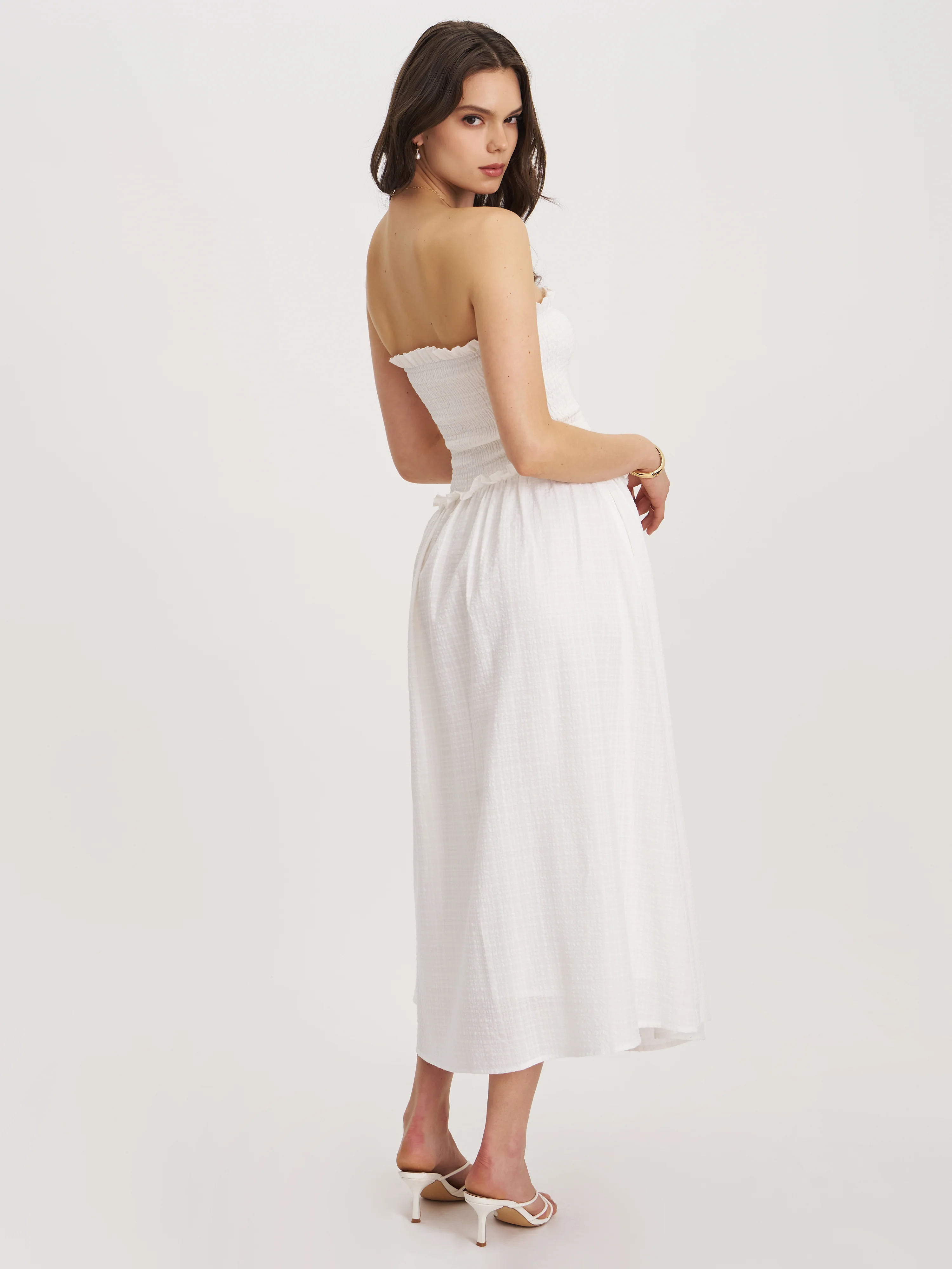Quadiya Smock Top Strapless Drop Waist Midi Dress