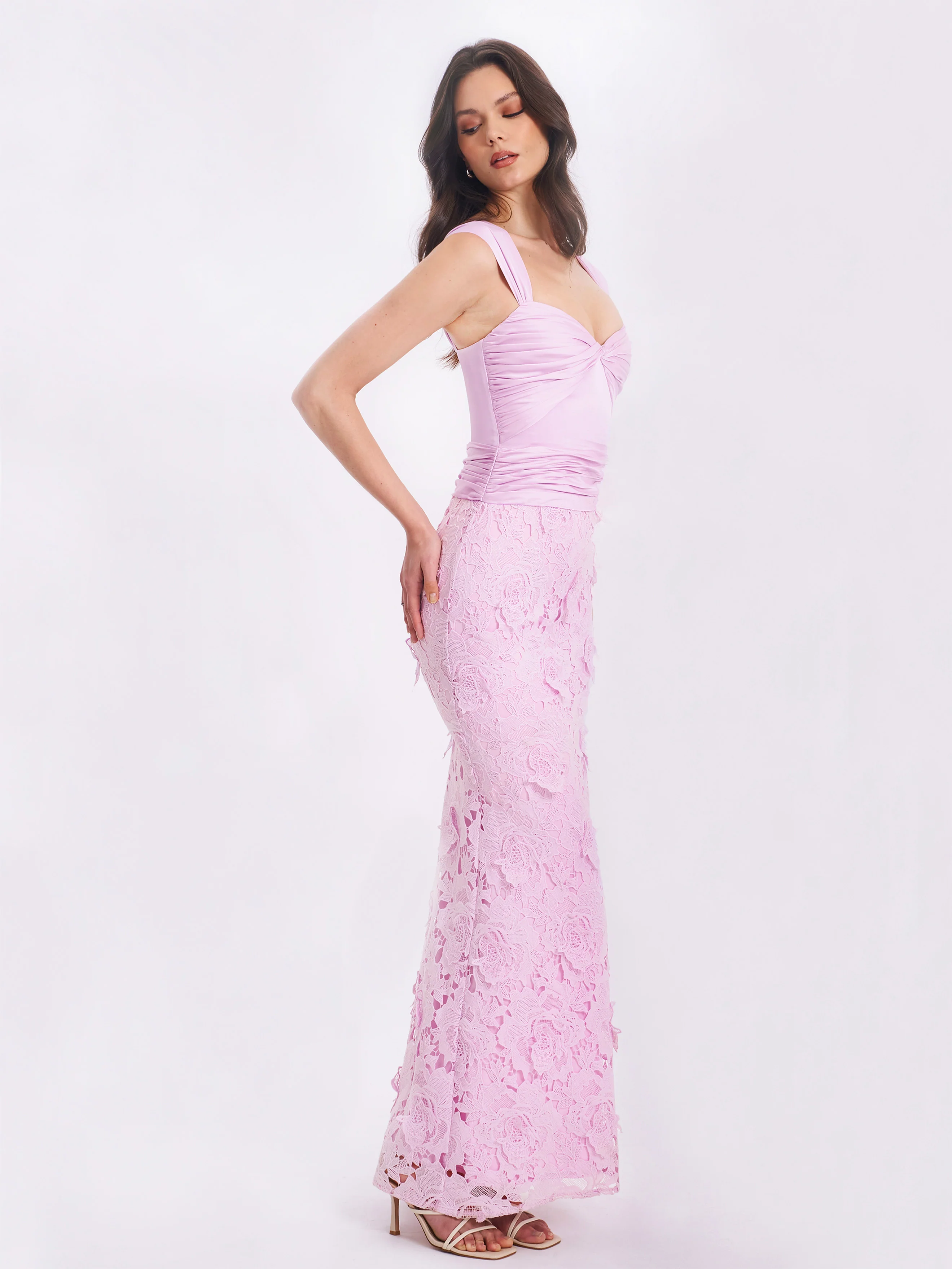 Dahlia Pink Floral Lace Mermaid Gown