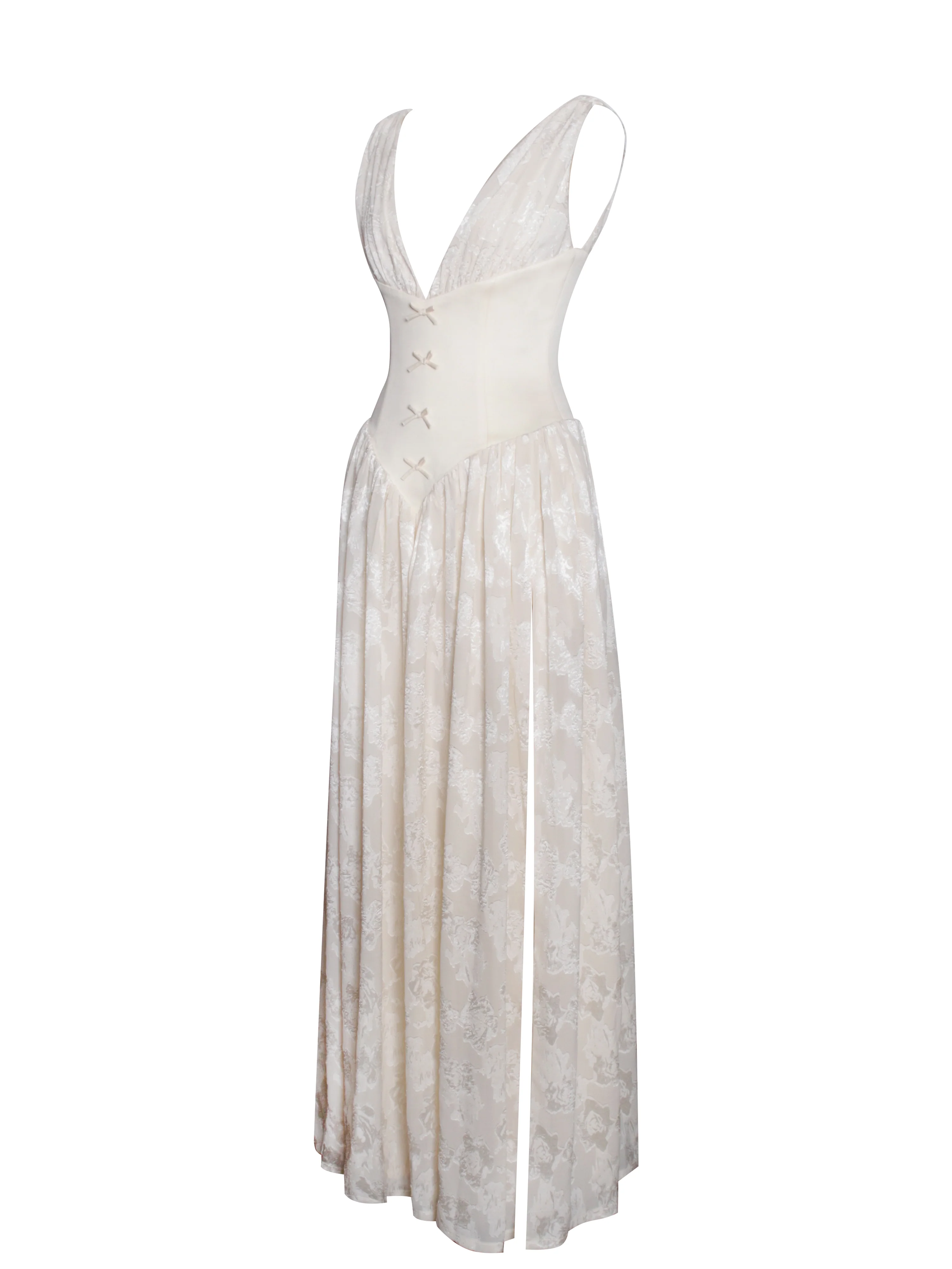 Sabrina Butter Yellow High Slit Jacquard Maxi Dress